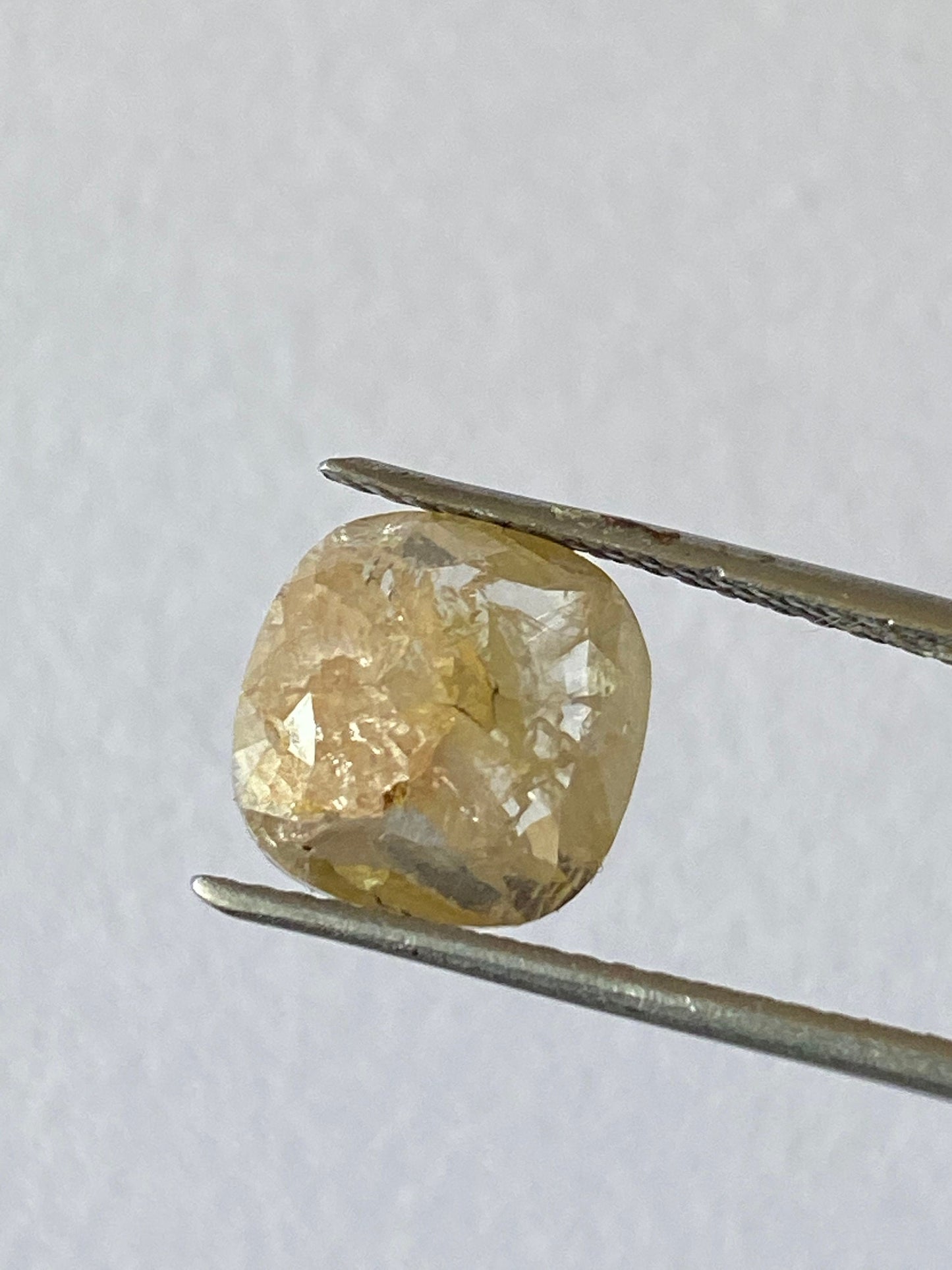 Rare yellow fancy diamond cushion rosecut size 9mm weight 3 carats beautiful bicolor yellow diamond rosecut