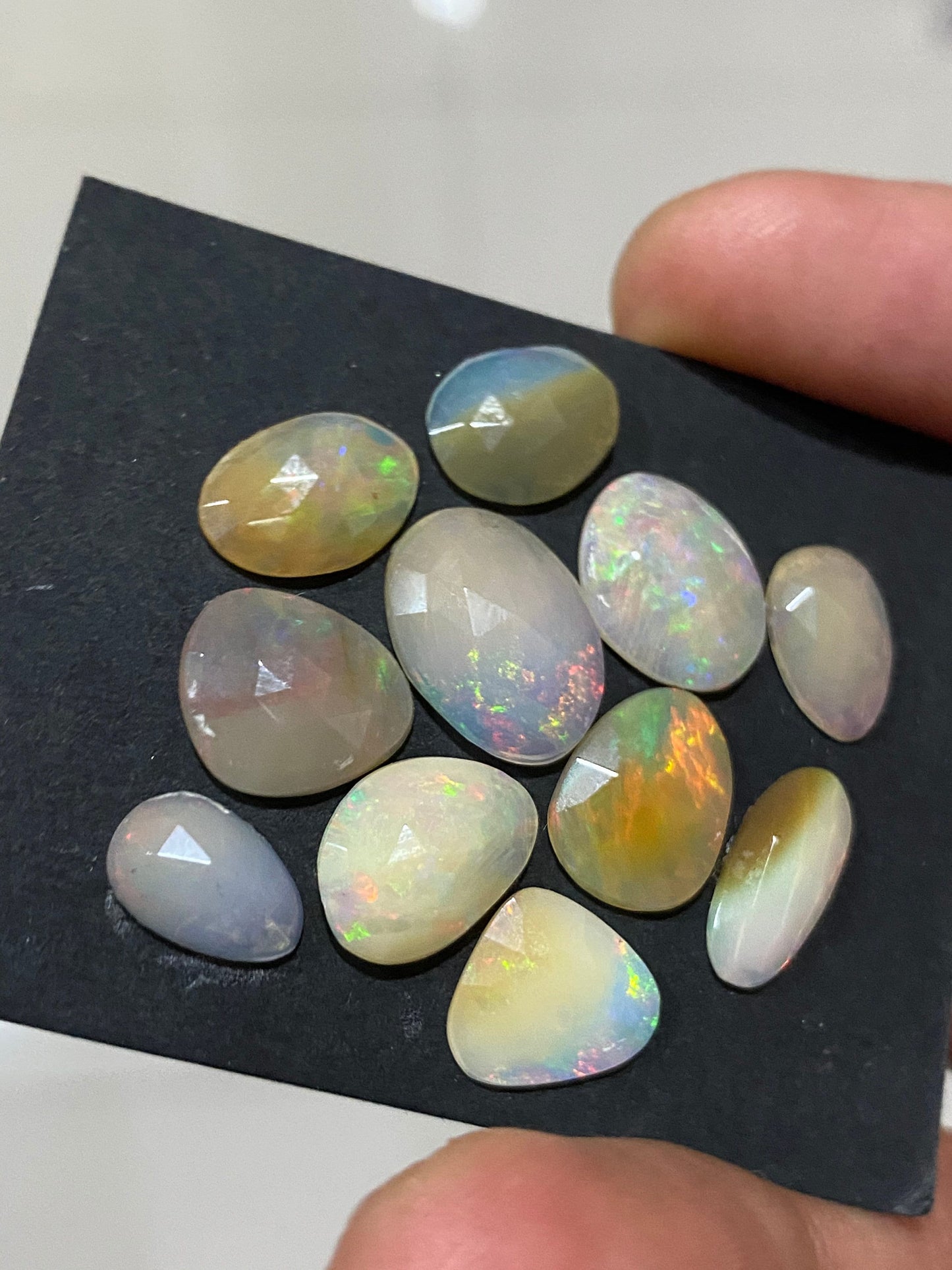 Cute yellow base multi medium fire mix shapes Ethiopian mines opal rosecut wt 12 cts pcs 11 size 10.5x6.5mm-15x11mm opal rosecut