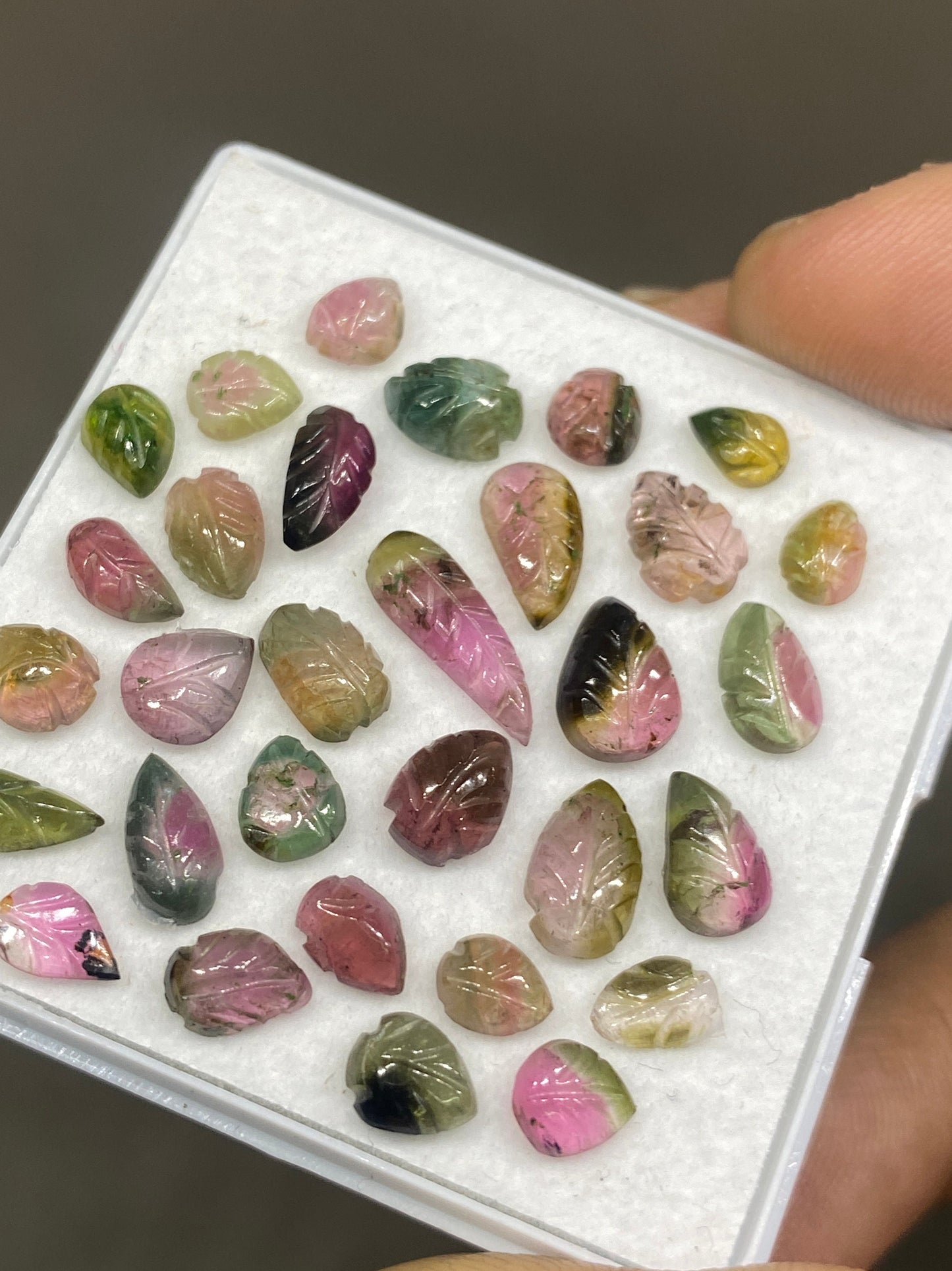 Stunning Watermelon tourmaline leaves carving Bicolor bio multi tourmaline carvings wt 22 carats pcs 31 size 5x4mm-13x4mm tourmaline leaves