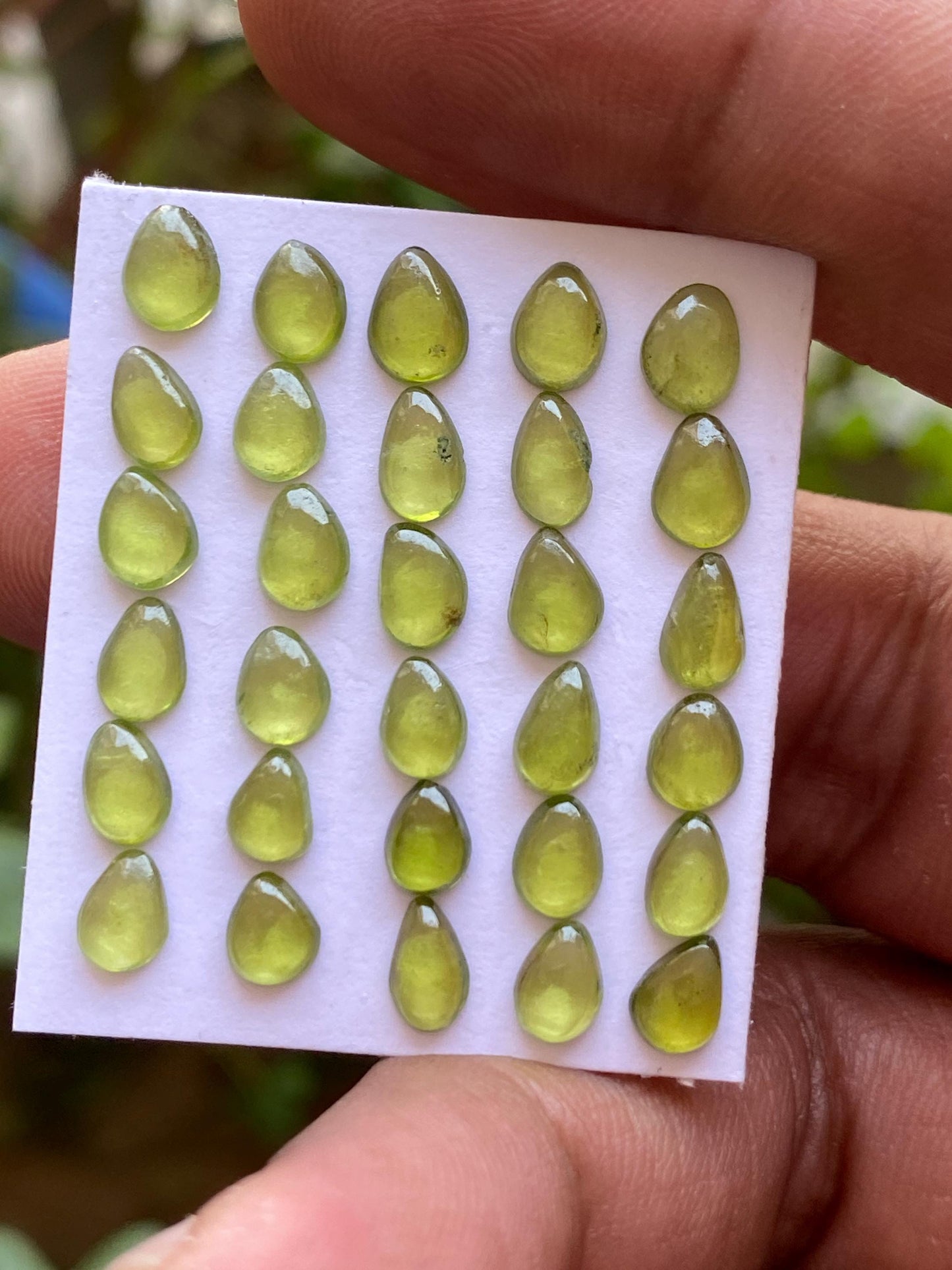 Gorgeous rare fine quality peridot cabochons pear shape wholesale lot weight 13.35 carats size 5.8x4.3mm-6.8x5mm pcs 30 peridot cabochons