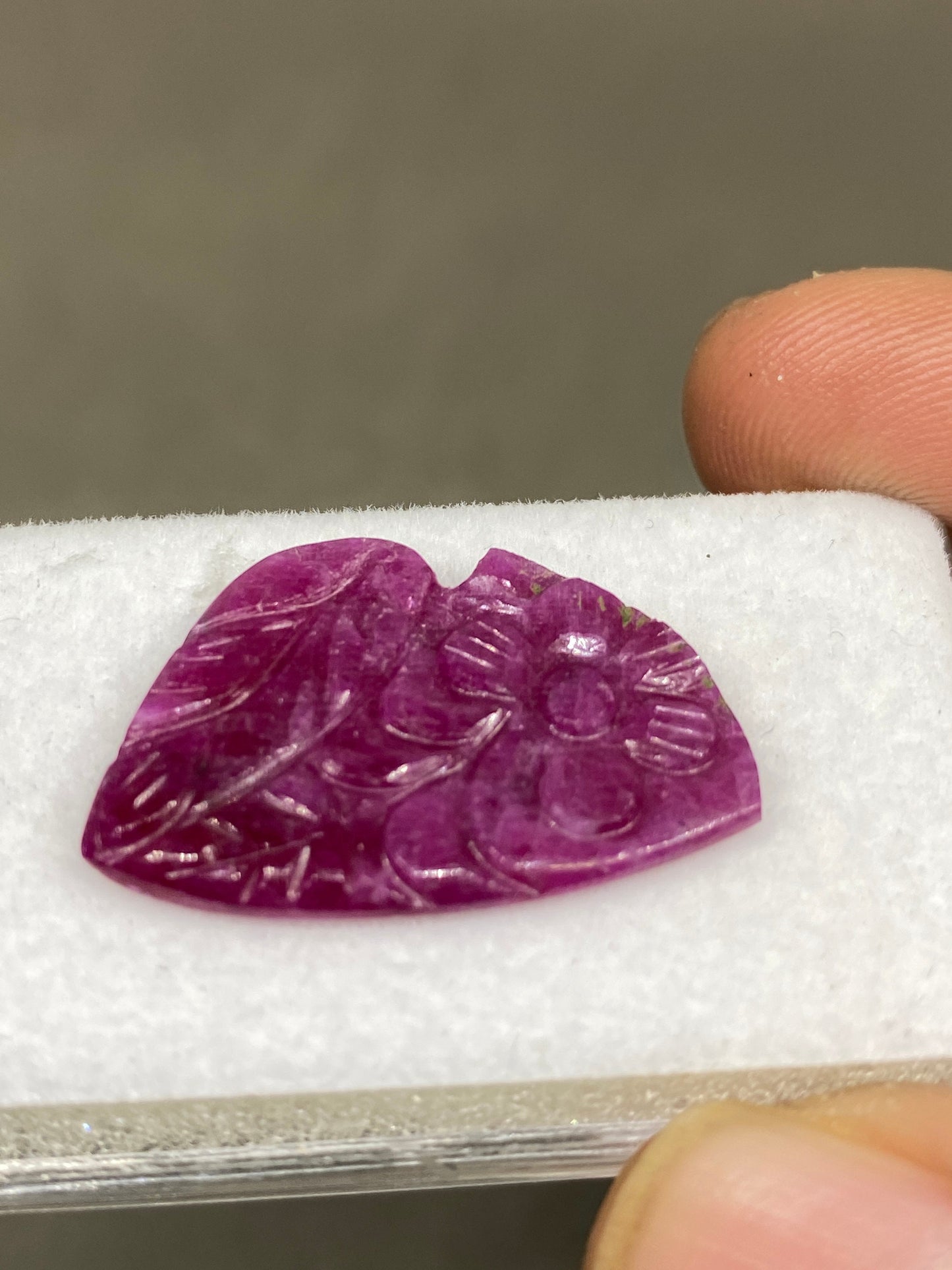 Mesmerising very rare natural ruby handmade flower carving weight 15 carats size 28x18mm ideal for a ring or pendant ruby carving