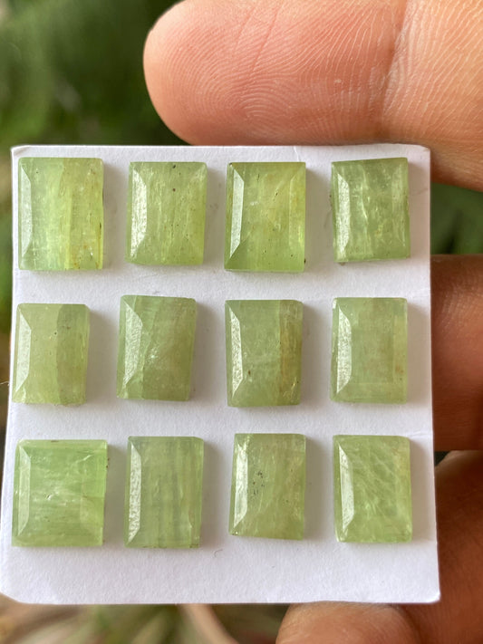 Stunning rare parrot green Kyanite cushion stepcut flats quality wt 40 carats pcs 12 size 9mm-11x8mm aaa quality rosecut green kyanite