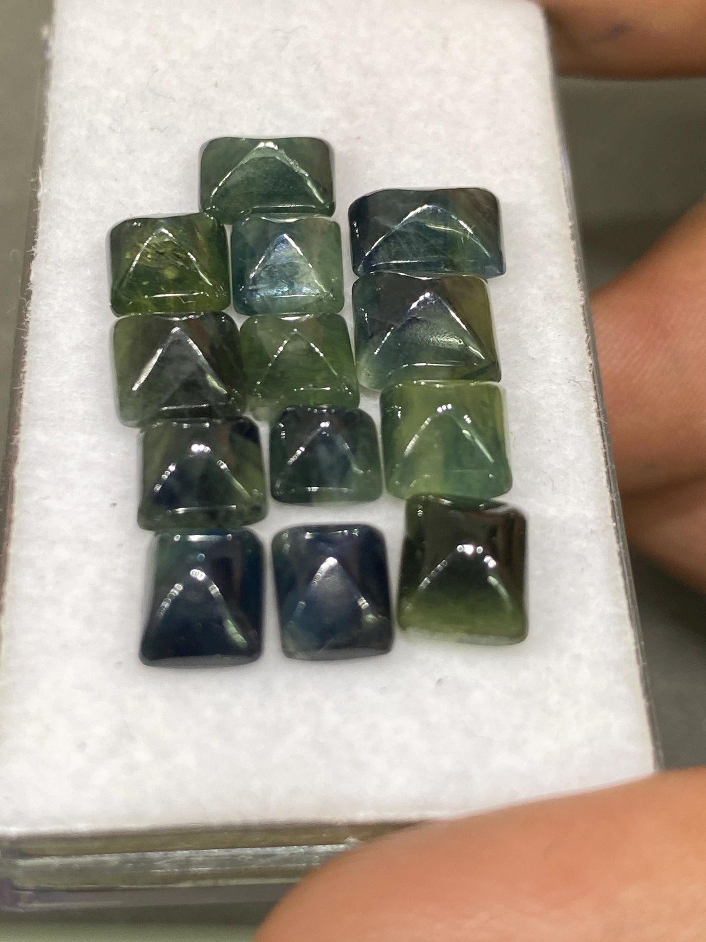 Mesmerising rare parti sapphire sugar loaf blue green sapphire cabochons  weight 23 cts pcs 13 size 5mm-7mm sapphire sugar loaf cabcohon