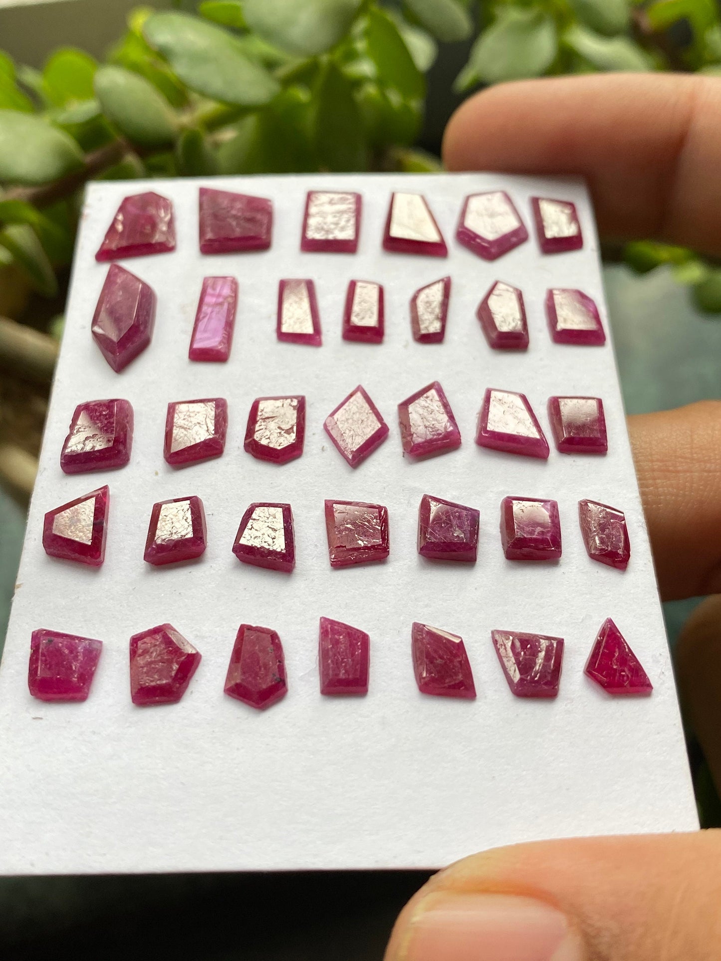 Natural ruby flats irregular pointed shapes side faceting flats blood red ruby natural pcs 34 wt 28.75 cts size 5.8x5.7mm-14.2x6.1mm ruby