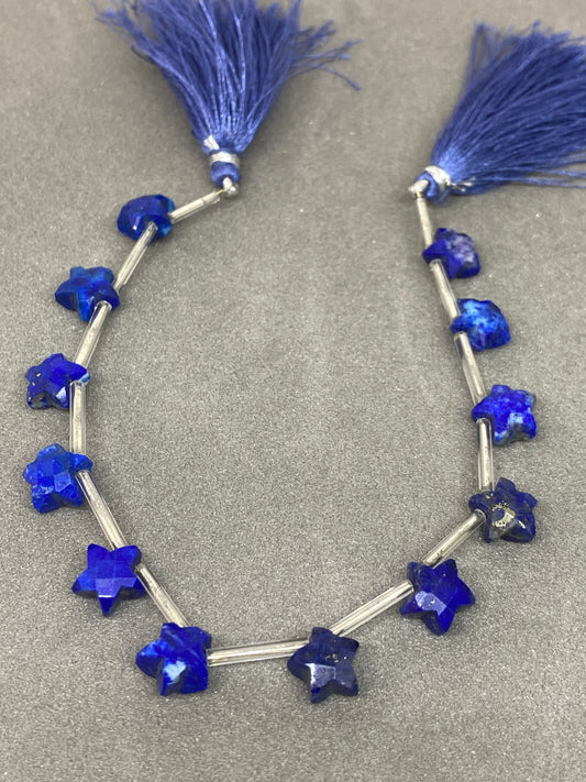 Stunning rare lapis lazuli faceted star shape briolette strand length 8 inches wt 39 cts approx size 10mm approx lapis lazuli star briolette