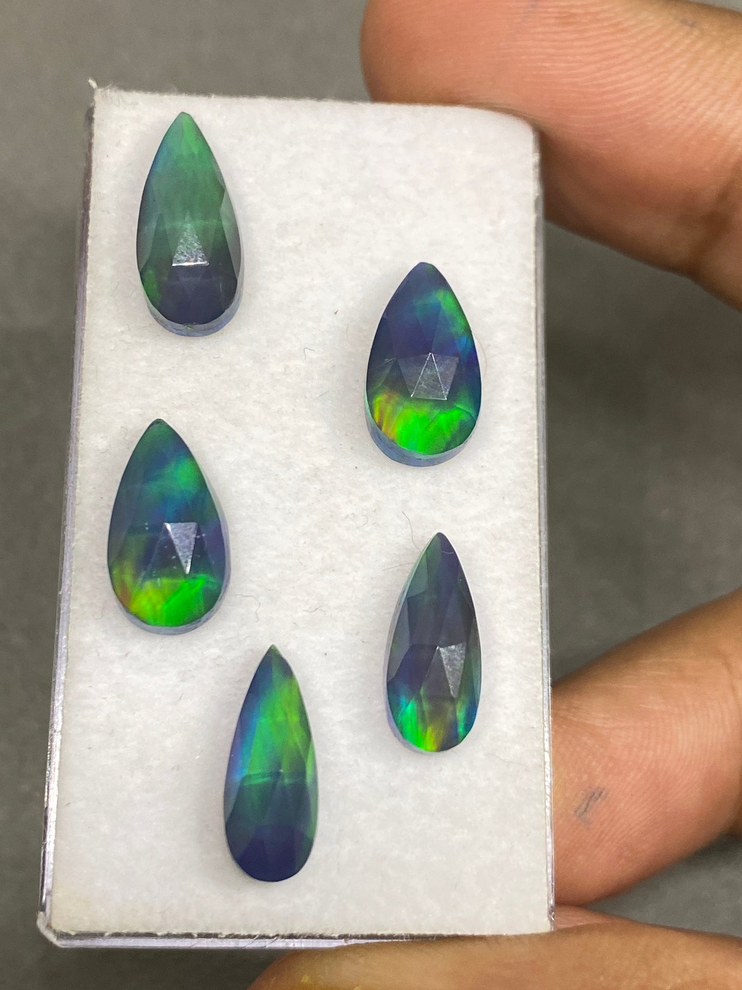 Cute green aurora opal and crystal doublet rosecut pear pcs 5 wt 12 carats  size 13x7-14x6mm ring pendant earring supply Aurora opal