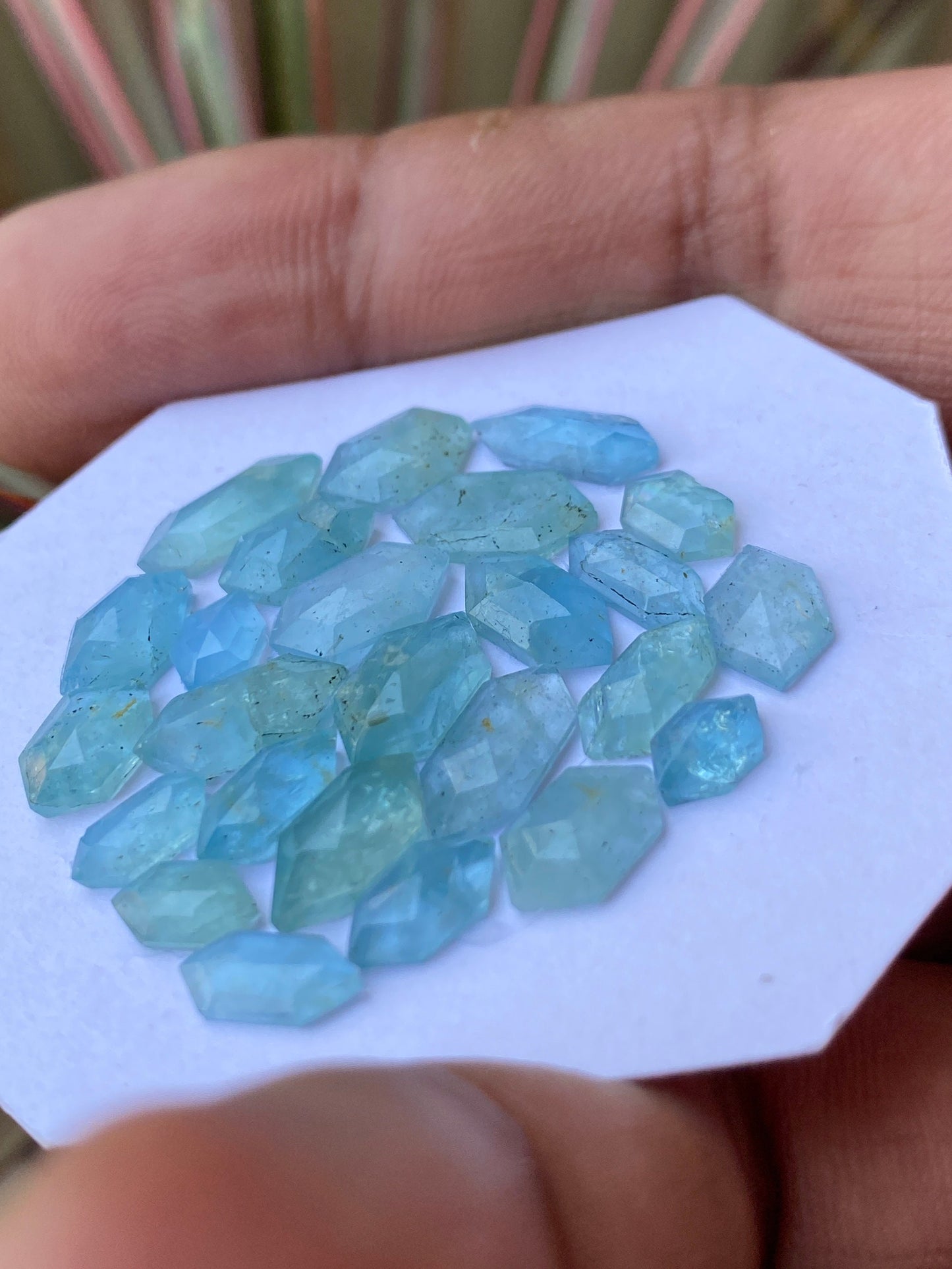 Stunning aquamarine hexagons stepcut wt 19 carats size 5mm-10.5x5.5mm pcs 25 aquamarine stepcut flatback gems