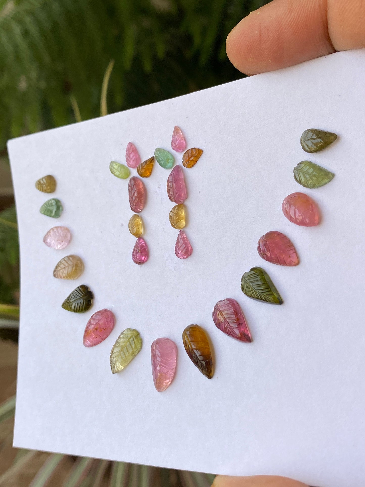 Dazzling Watermelon tourmaline leaves carving necklace earrings multi tourmaline wt 30 carats pcs 27 size 6x3mm-13x6mm tourmaline leaves