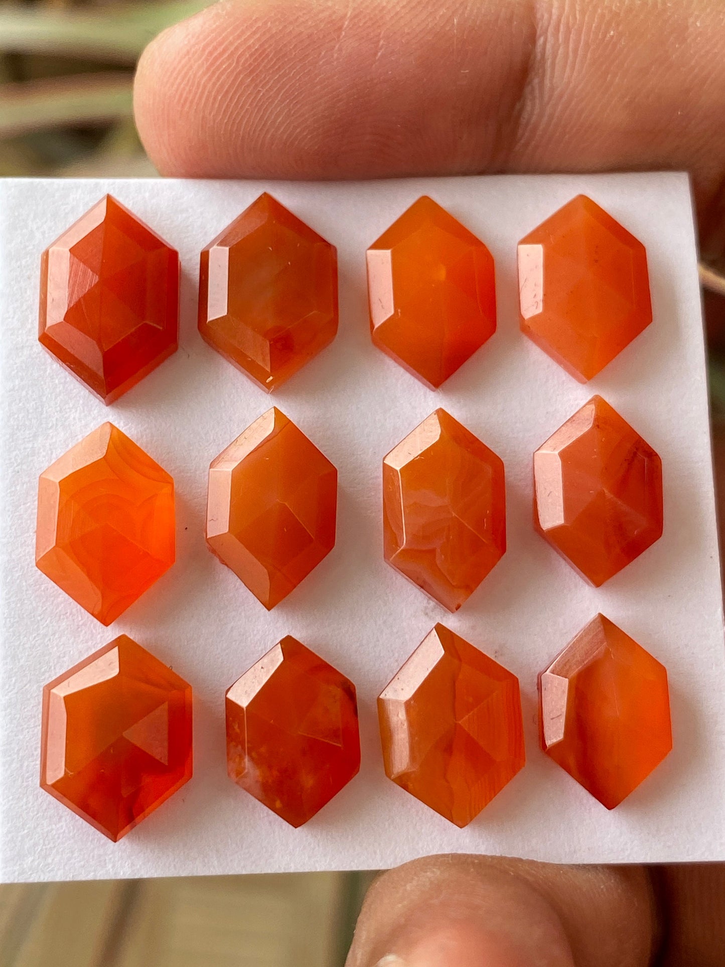 Fascinating carnelian hexagon step cuts wt 42 cts pcs 12 size 12.6x8mm-15.2x9.5mm Carnelian  stepcut hexagon