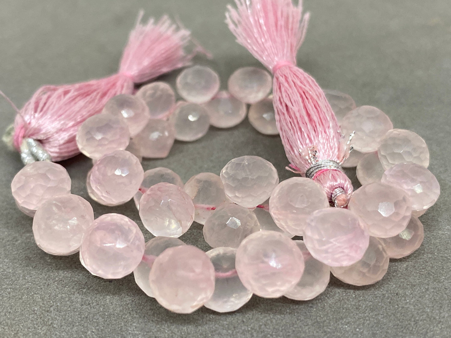 Natural Rosequartz faceted onion briolettes strand 4 inches Faceted rose quartz onion briolette