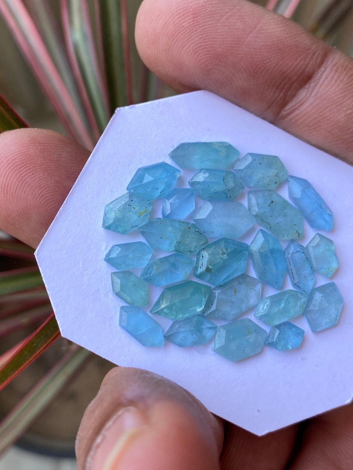 Stunning aquamarine hexagons stepcut wt 19 carats size 5mm-10.5x5.5mm pcs 25 aquamarine stepcut flatback gems