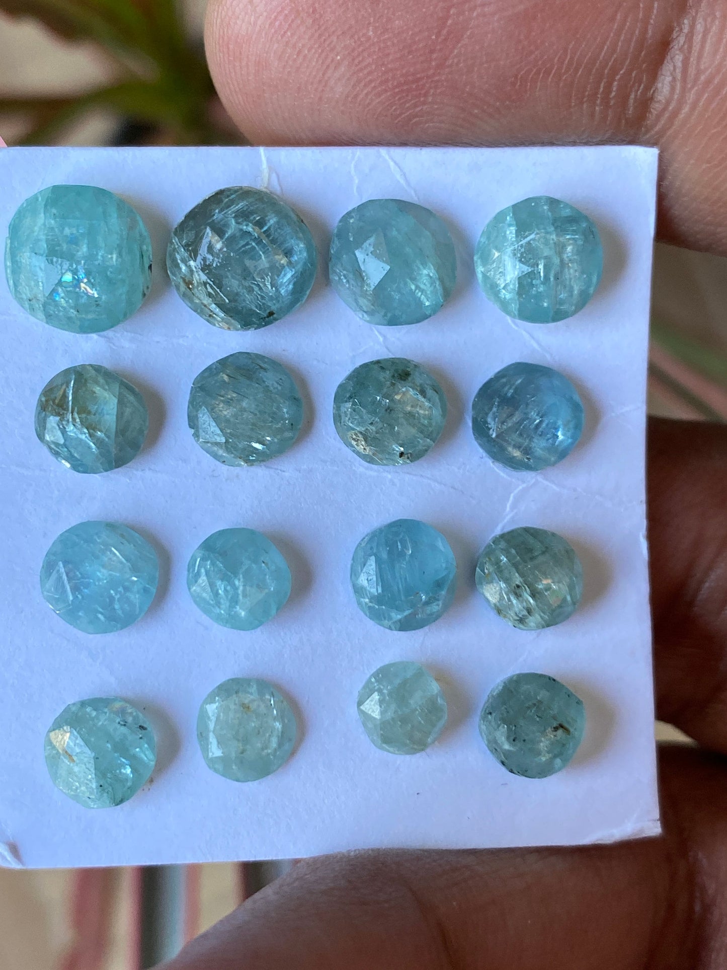 Nice rare aqua kyanite rosecut round flats medium quality with inclusion lovely color weight 24 carats pcs 16 size 5.3mm-8.6mm rosecut