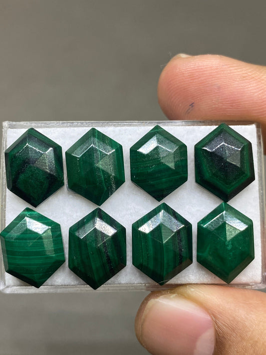 Malachite hexagon stepcut wholesale lot weight 50 carats pcs 8 size 14x10mm flatback gems malachite hexagon