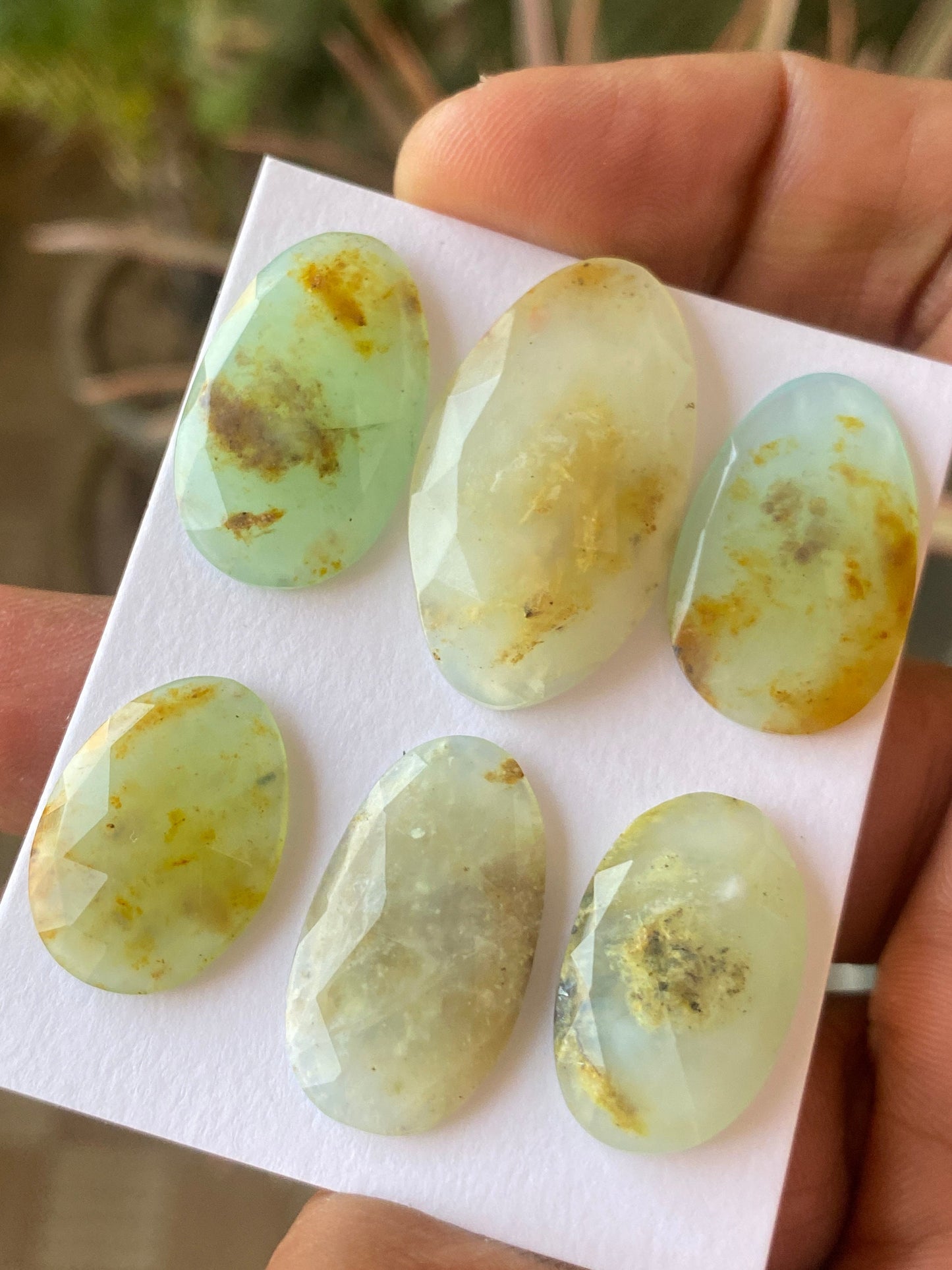 Stunning rare Peruvian yellow green opal ovalish rosecut  wt 67 cts pcs 6 size 21x15mm-33x19mm natural Peru yellow green opal rosecut