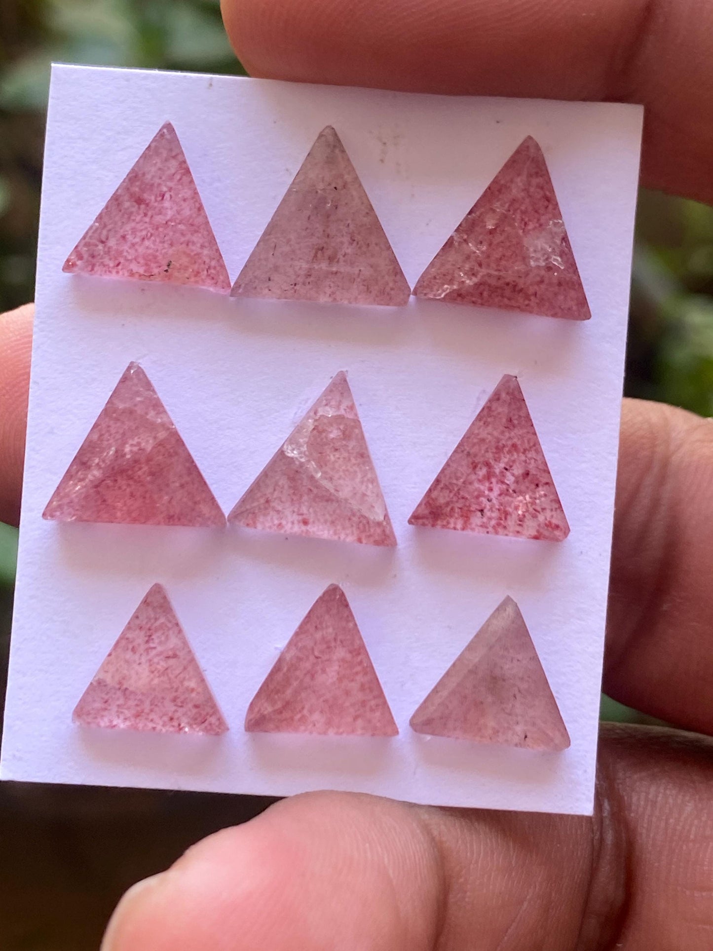 Amazing strawberry quartz triangle step cut  Pcs 9 weight 24.20 carats size 10x9.7mm-11.7x10.8mm strawberry quartz rosecut lot