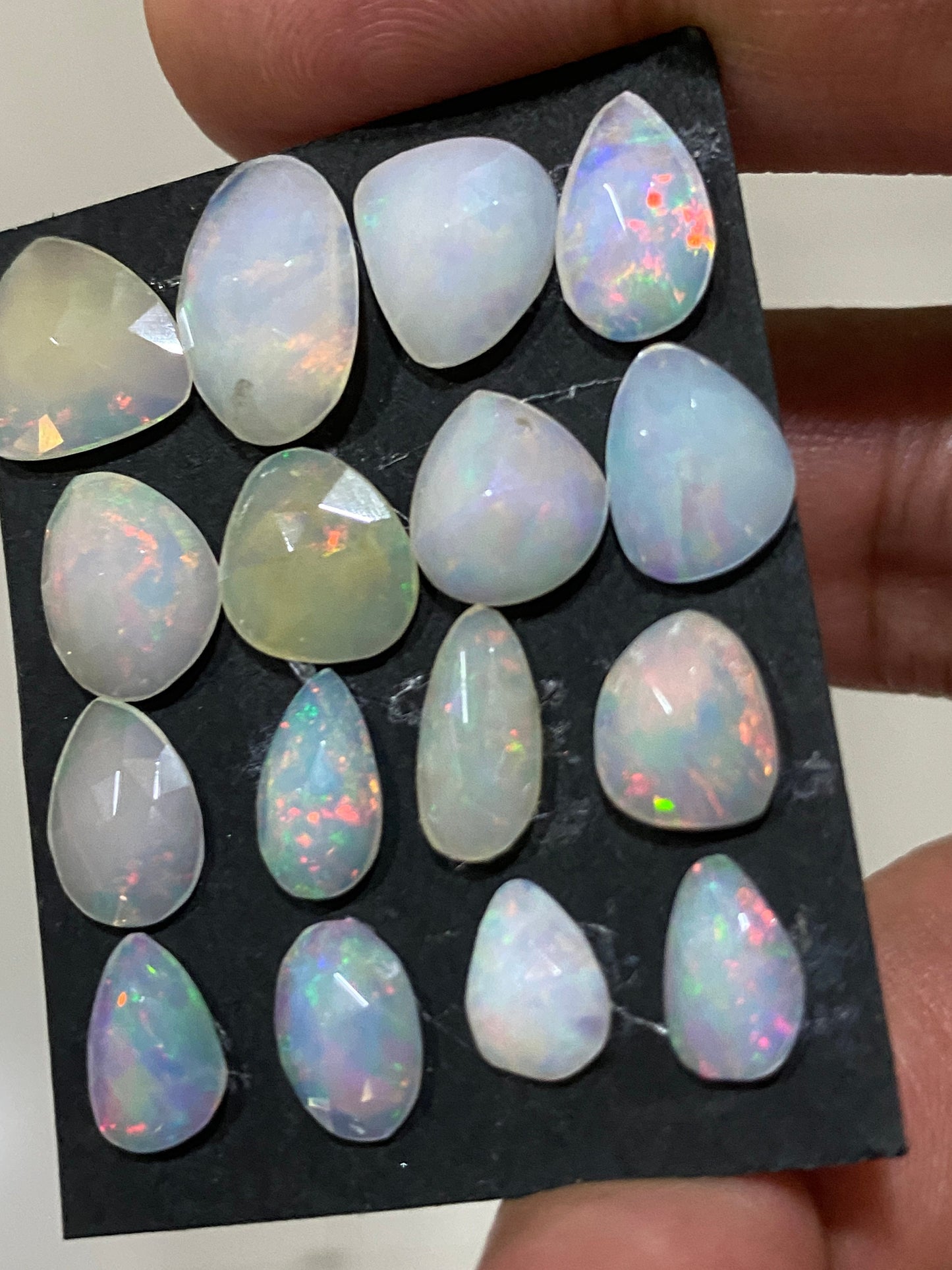 Nice white base medium quality low multi fire Ethiopian mines opal rosecut wt 17.5 cts pcs size 8.5x6mm-13.5x10mm  fire opal rosecut