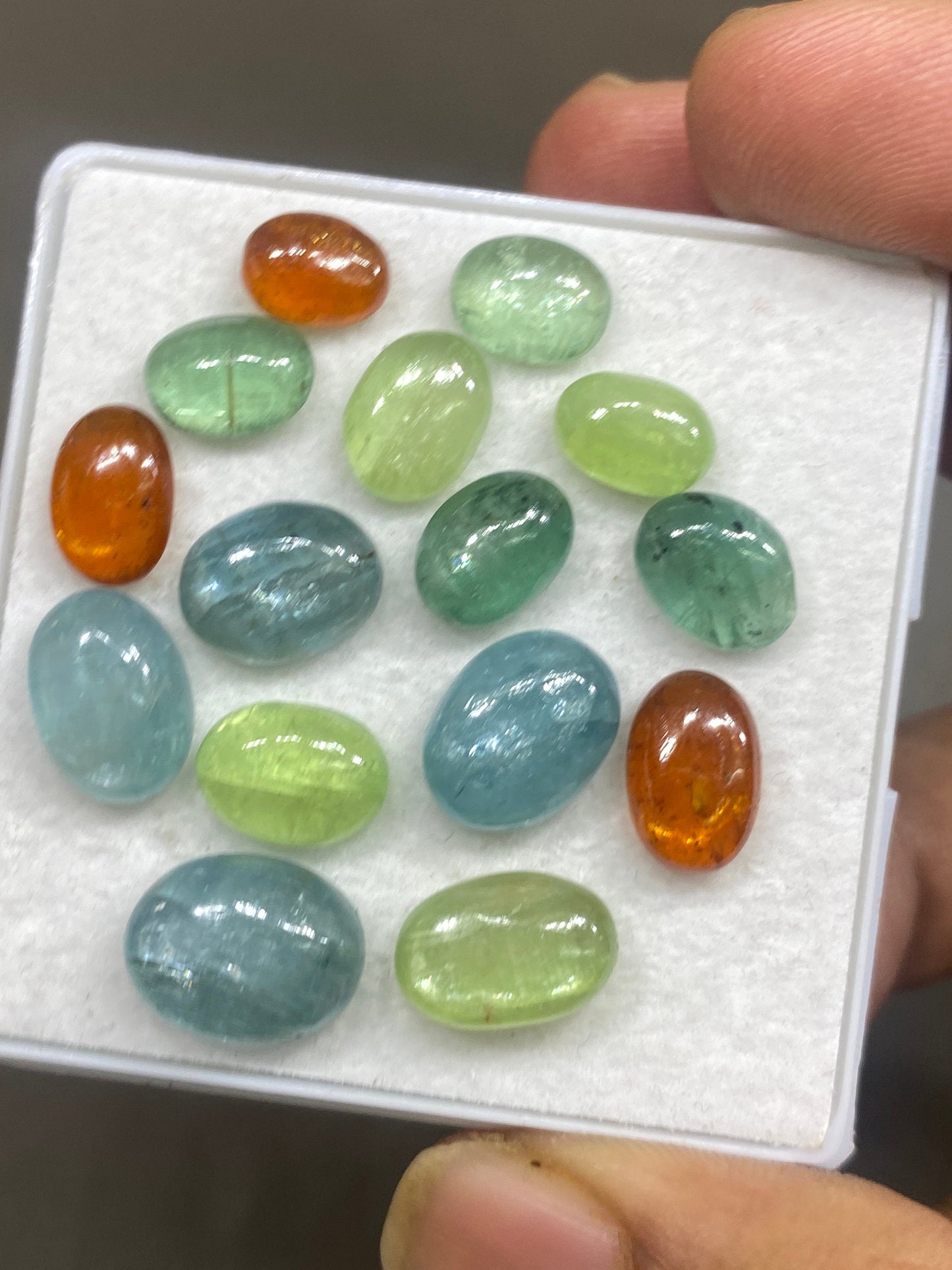 Lovely rare parrot green aqua mint green orange kyanite oval flats fine quality wt 50 cts size 8x6mm-12x9mm pcs 15 kyanite oval smooth cabs