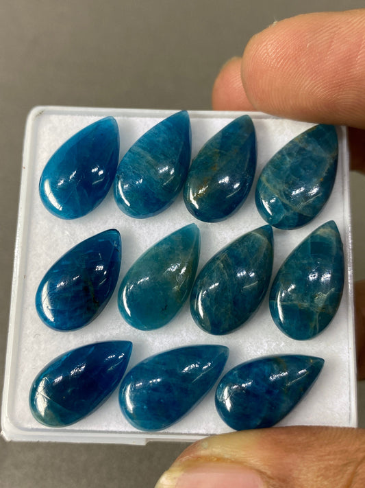 Neon blue apatite flat cabochons pears wholesale lot pcs 11 weight 60 carats size 16x9mm-19x10mm blue apatite cabochons