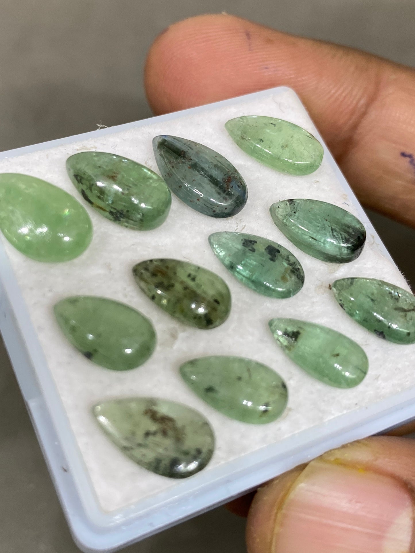 Rare moss green kyanite pear cabochon fine quality wt 29 carats size 10.6x6.5mm-11.9x6.8mm pcs 12 moss green cabochon smooth polished