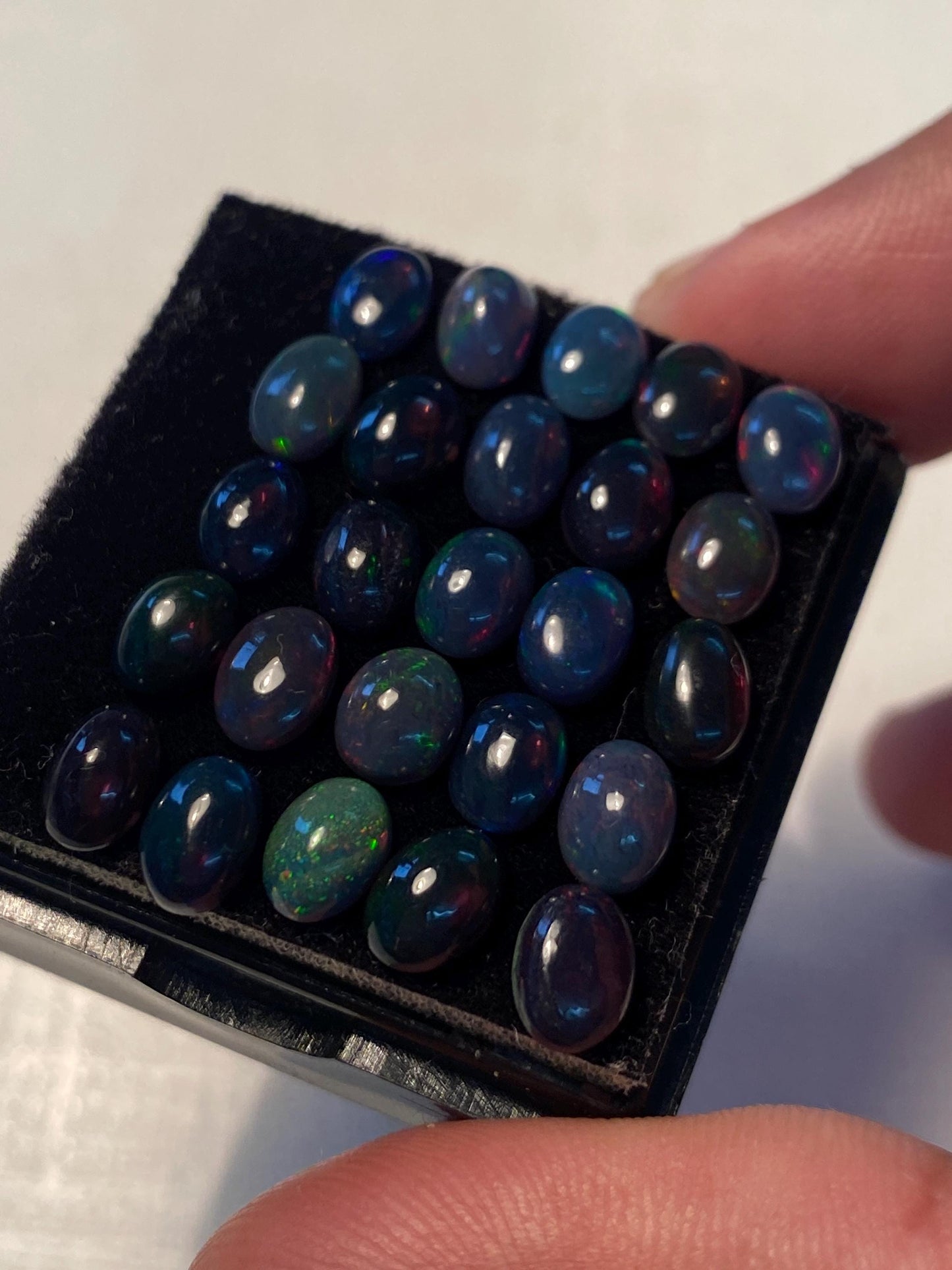 Black opal (smoked) Natural Fire opal cabochons lot size wt 11.30 cts size 7x5mm pcs 25 opal cabochon aa quality fire black opals cabochons