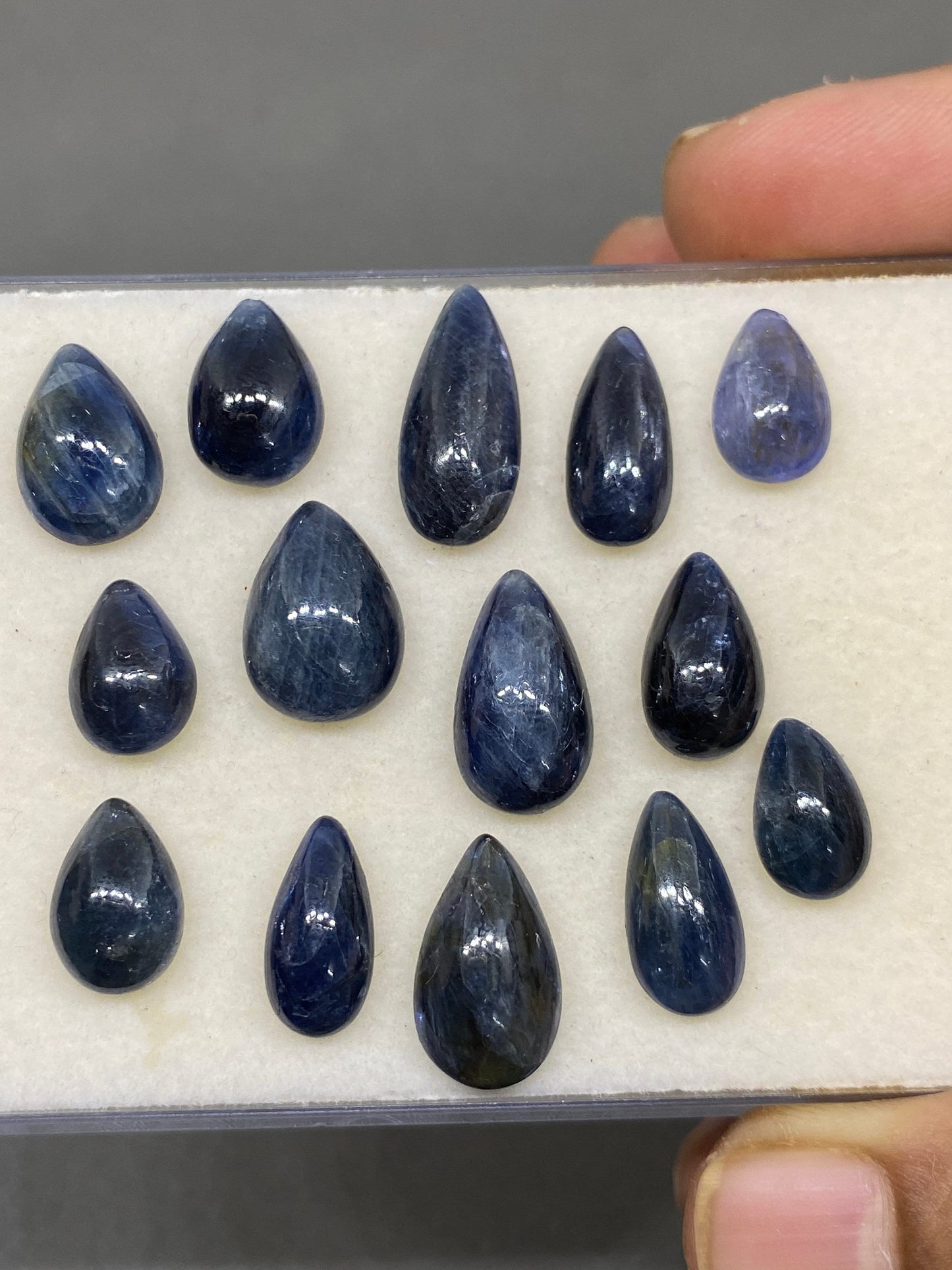 Very rare Burma mines blue sapphire pear shape cabochons weight 73 carats size 11.8x7.8mm-18x8.3mm pcs 14 rare Burma mines blue sapphire