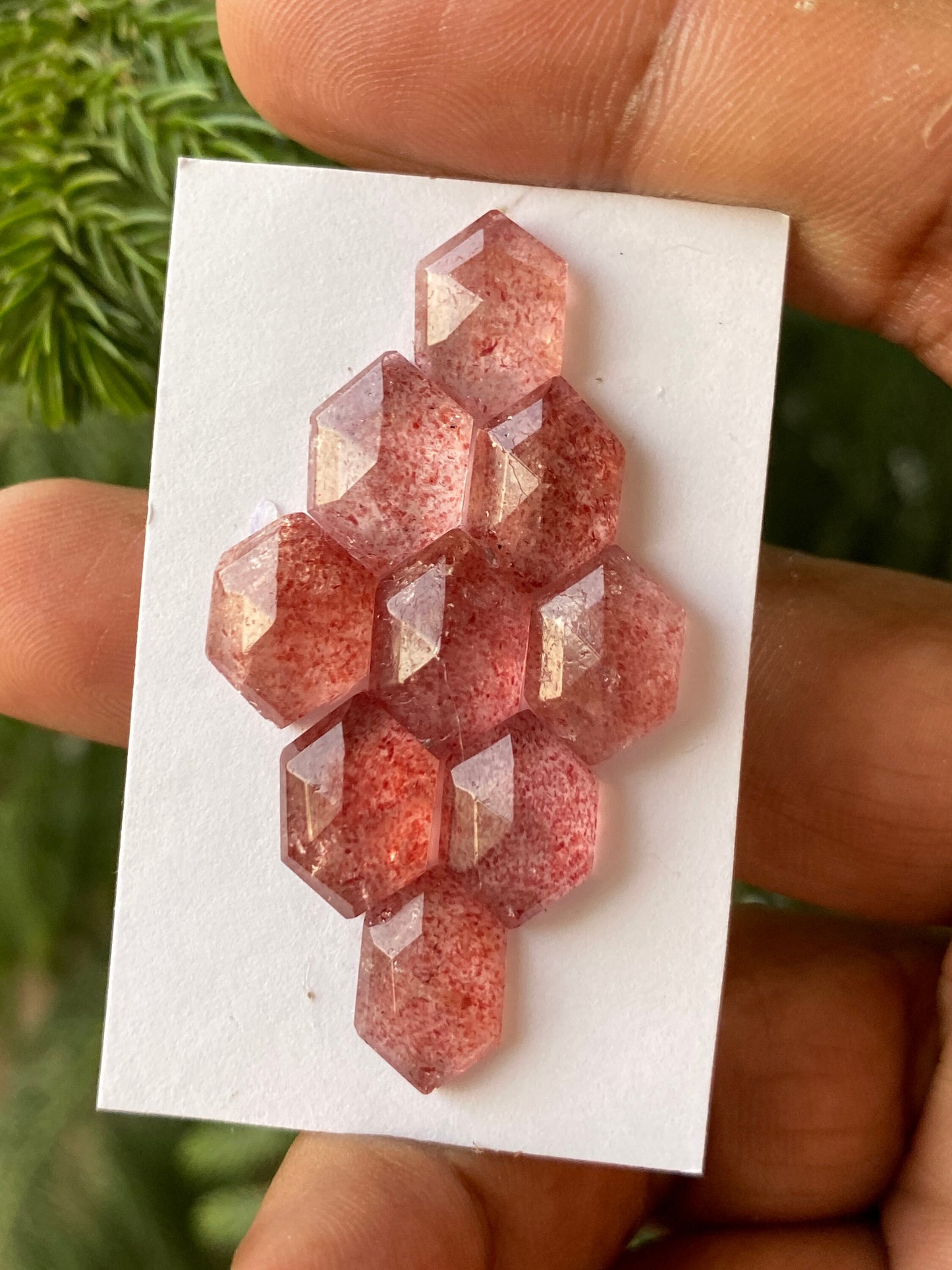 Amazing strawberry quartz geometric hexagon flatback lot beautiful fine quality wt 28.60 cts size 12x8-13x9mm pcs 9 quartz flat