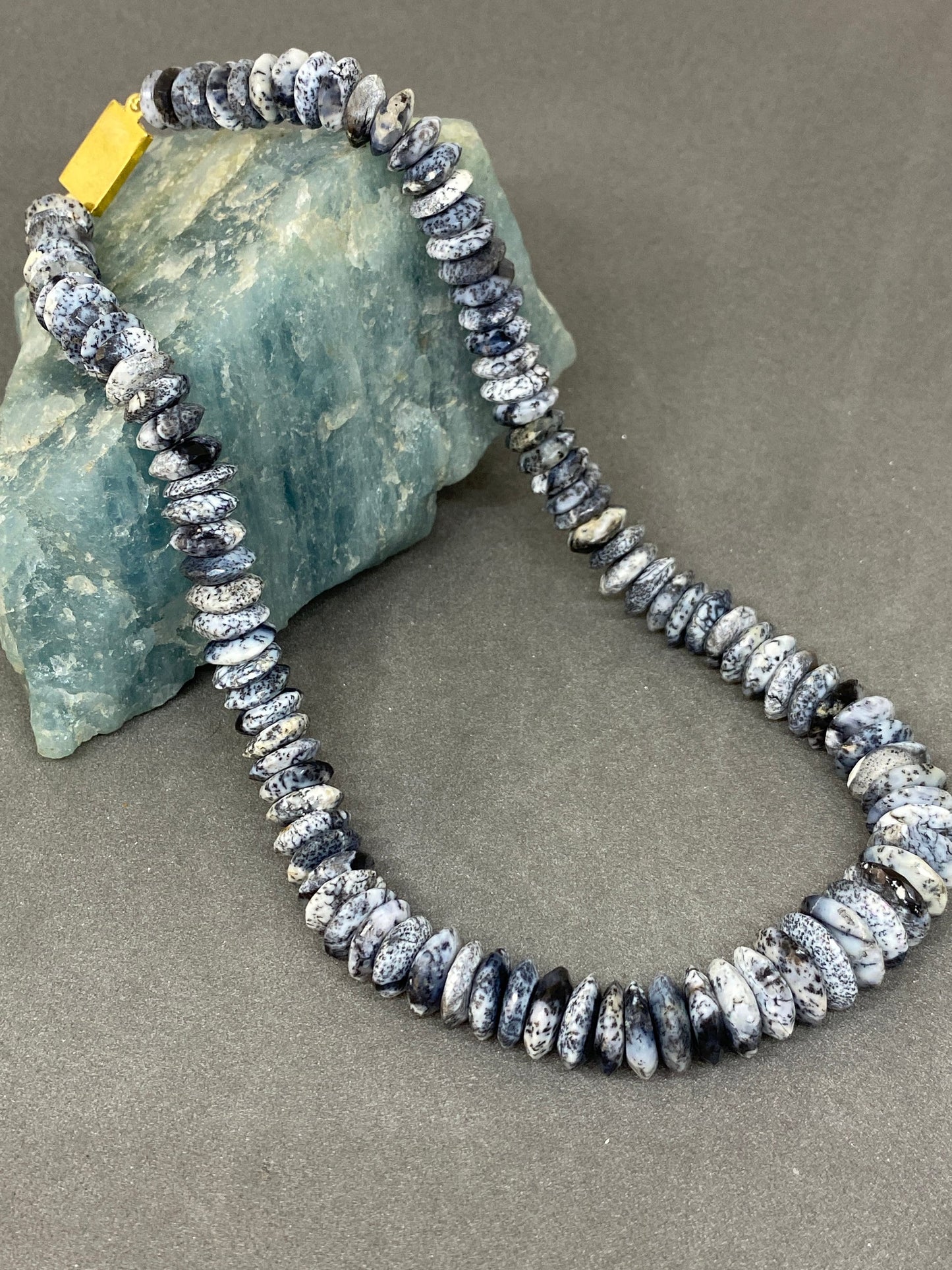 Stunning dendrite agate German faceted beads necklace disc shape size 8mm-14mm 16 inches 312 cts dendrite agate disc beads