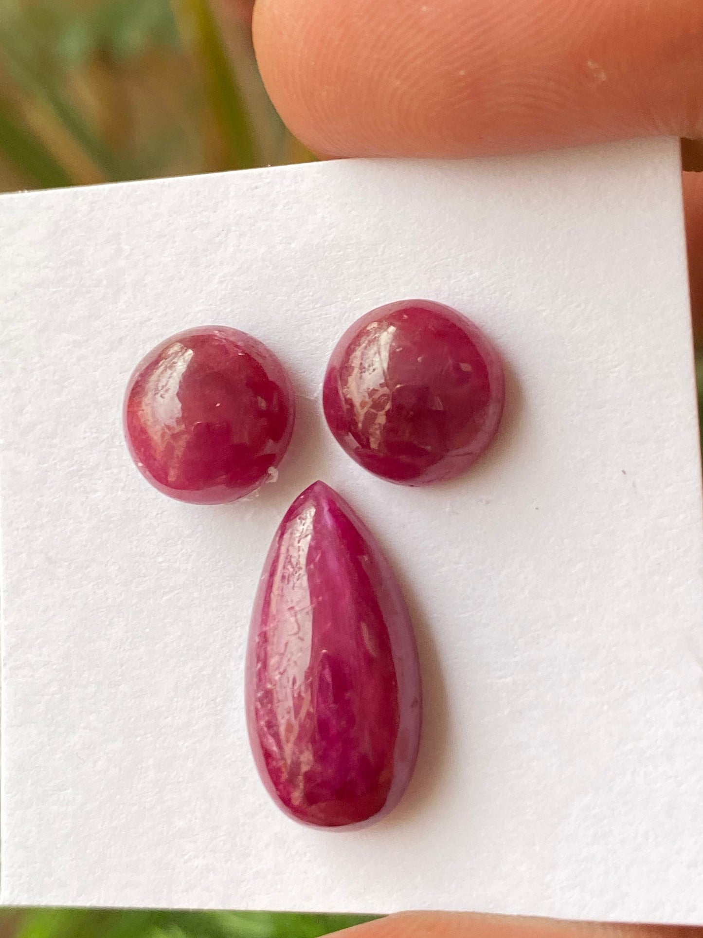 Stunning  Rare ruby round cabochon ruby pear pendant earrings supply pcs 3 wt 19 cts size 9.9mm-9.9x8.5mm unheated untreated ruby cabochons