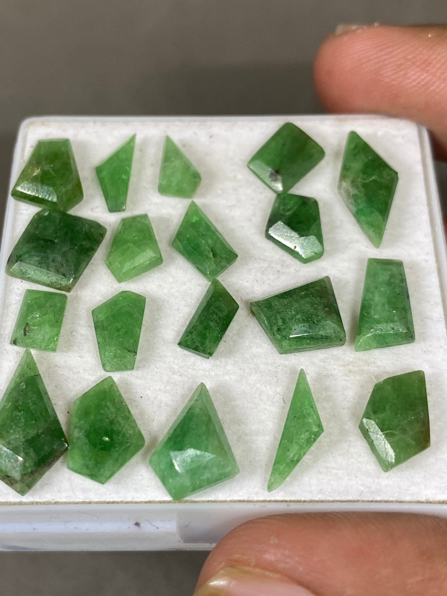 Tsavorite faceted geometric step Cut flats  Green Garnet Cuts Weight 30 carats Pcs 19 Size 7x5-15x9mm Tsavorite flats