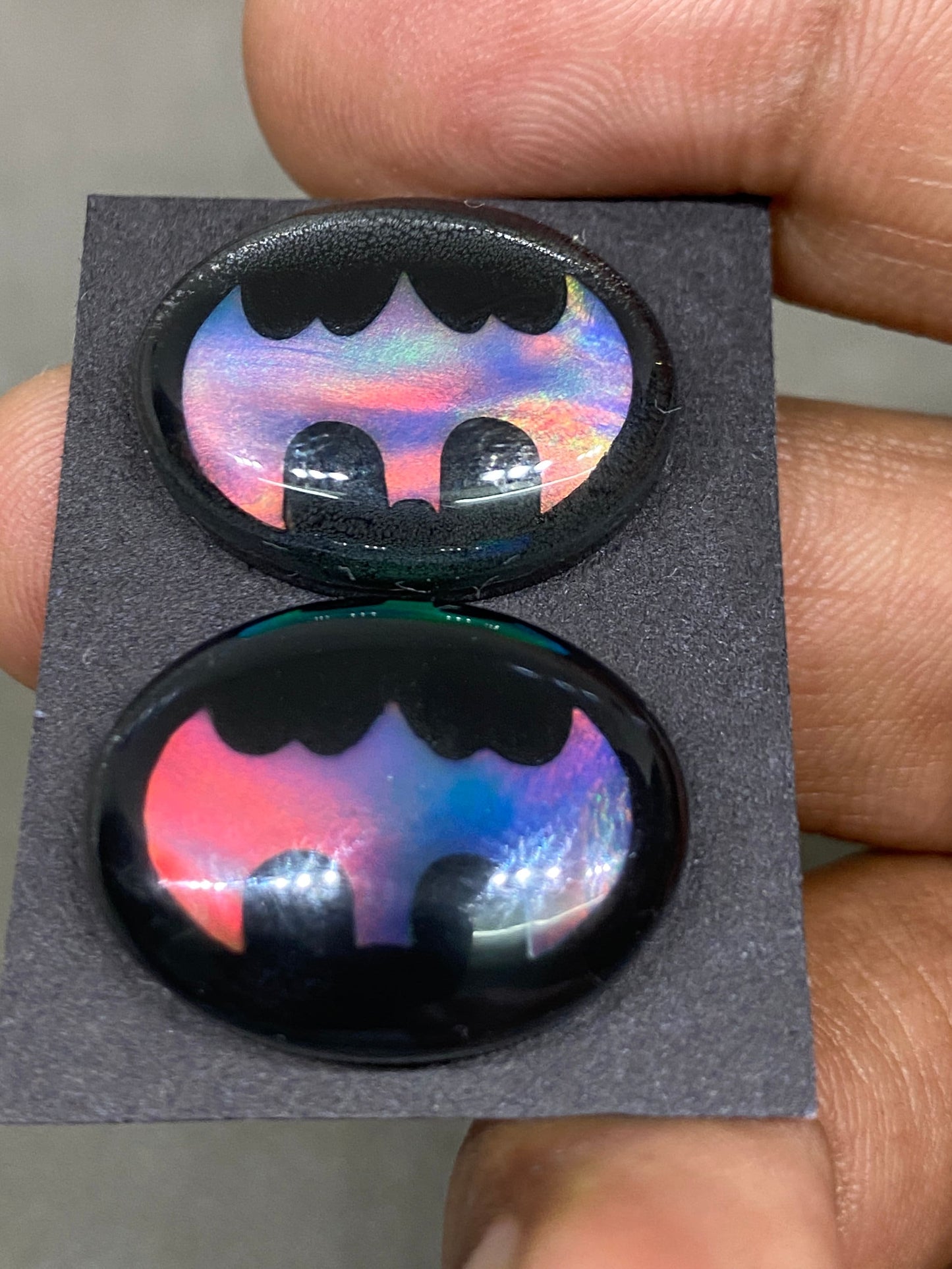 Awesome Bat Carving Multi fire opal synthetic aurora opal with black onyx  wt 35 carats  size 22x17mm fire opal bat carving pcs 2