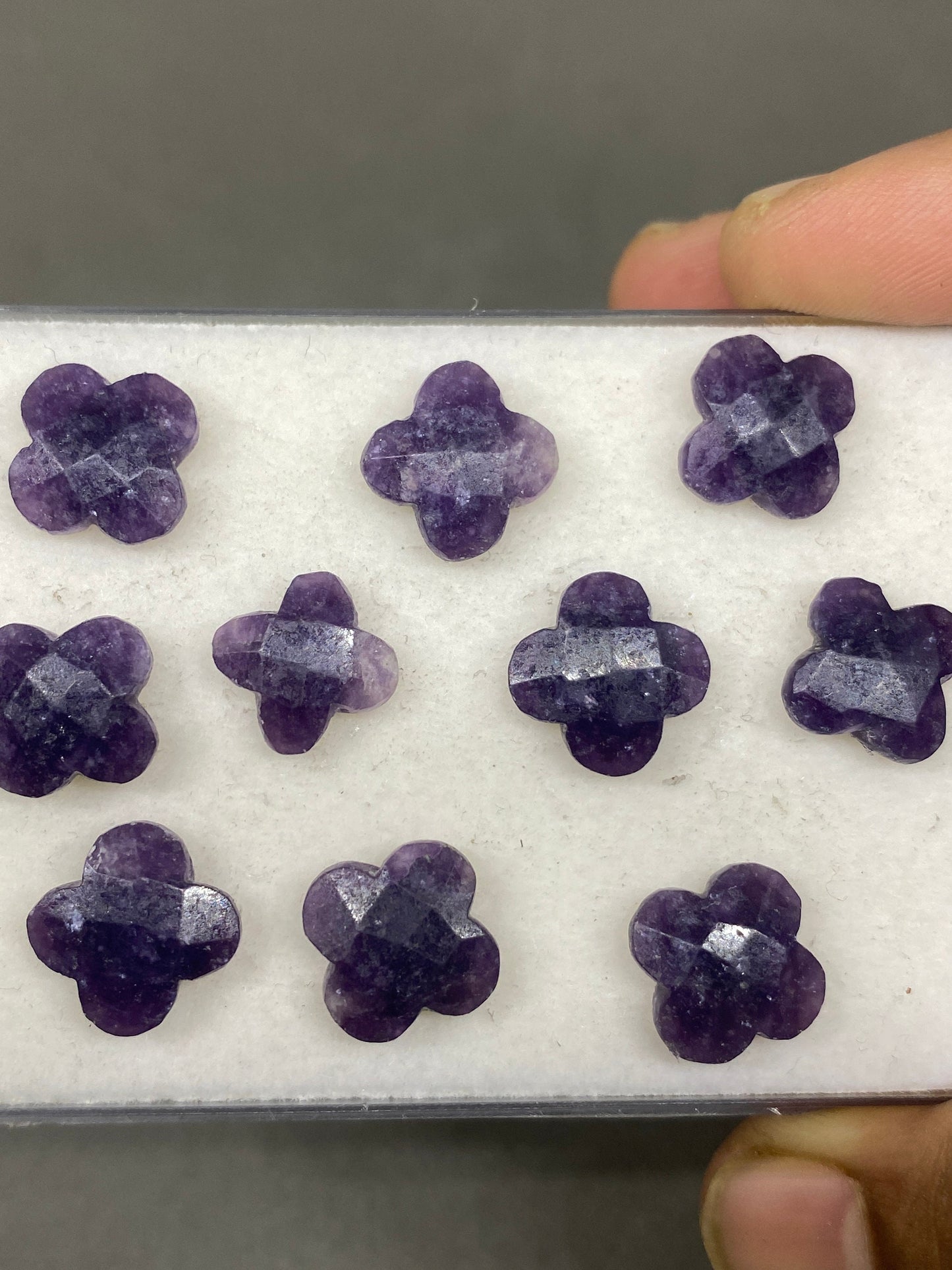 Cute lepidolite  faceted flower shape carving briolette drilled pcs 10 wt 56 cts size 12mm-14mm Lepidolite Flower briolette