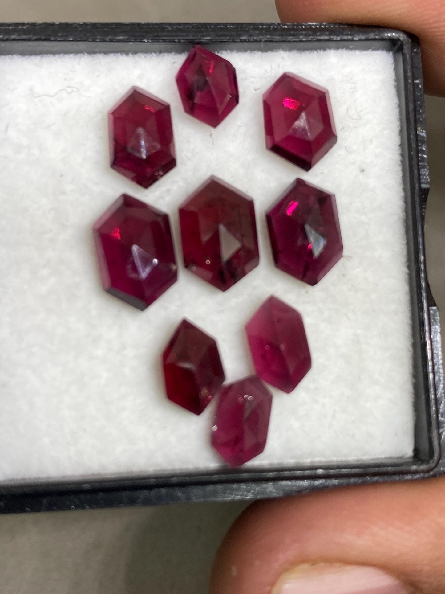 Vivacious  Red garnet hexagon step cuts aaa quality wt 14.10 cts pcs 9 size 7x5-10x6mm red  garnet stepcut hexagons