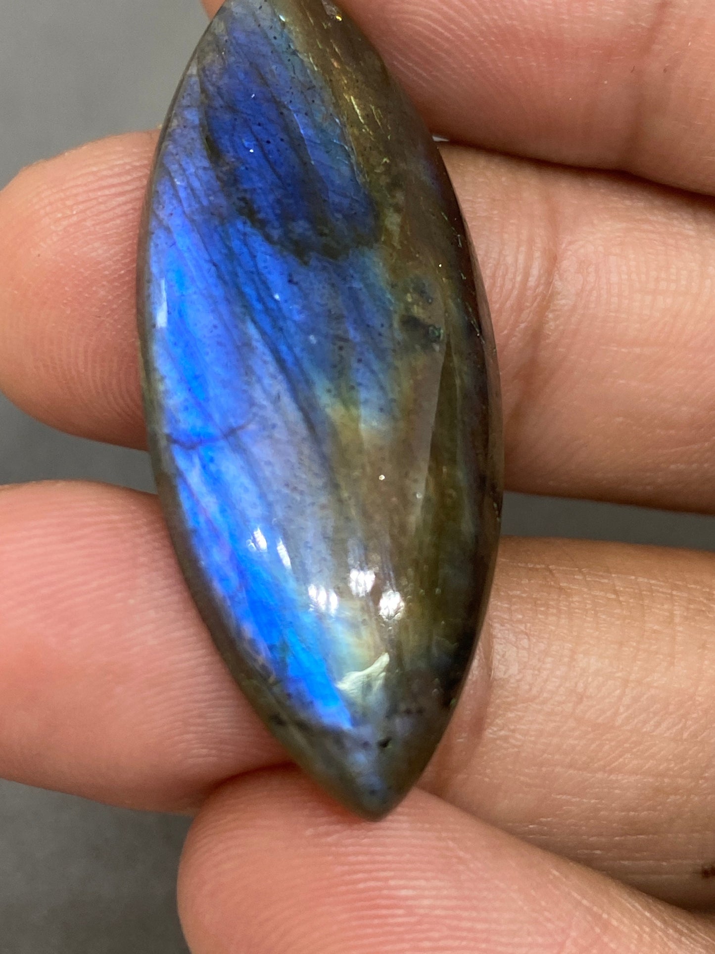 Amazing blue fire labradorite marquees shape cabochon carats single piece 7 grams size 43x17mm rare fine polished labradorite big size