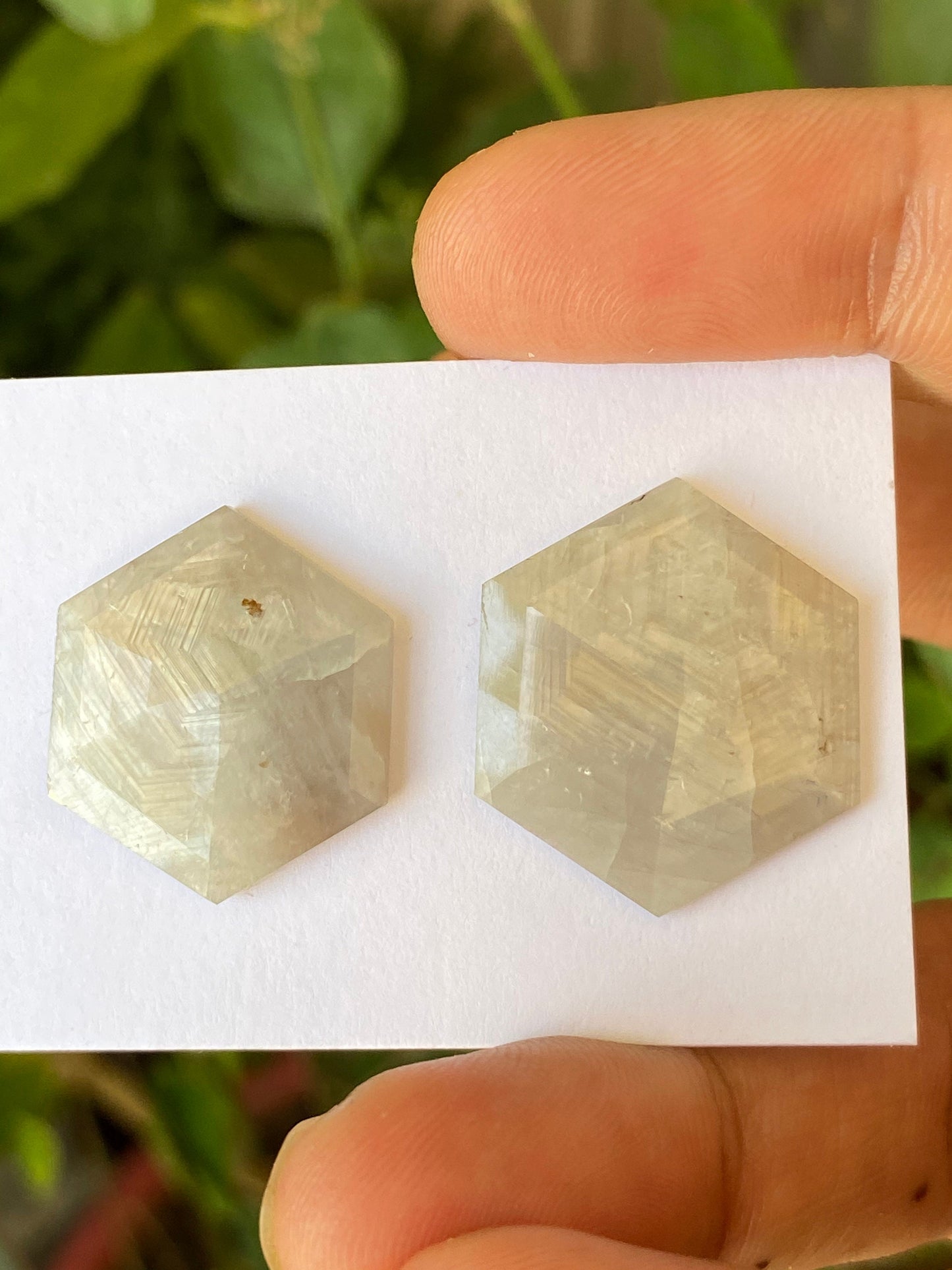 Stunning Rare huge white sapphire hexagon step cut weight 41 cts  pcs 2 size 23.5mm-25mm sapphire stepcut hexagon flatbacks