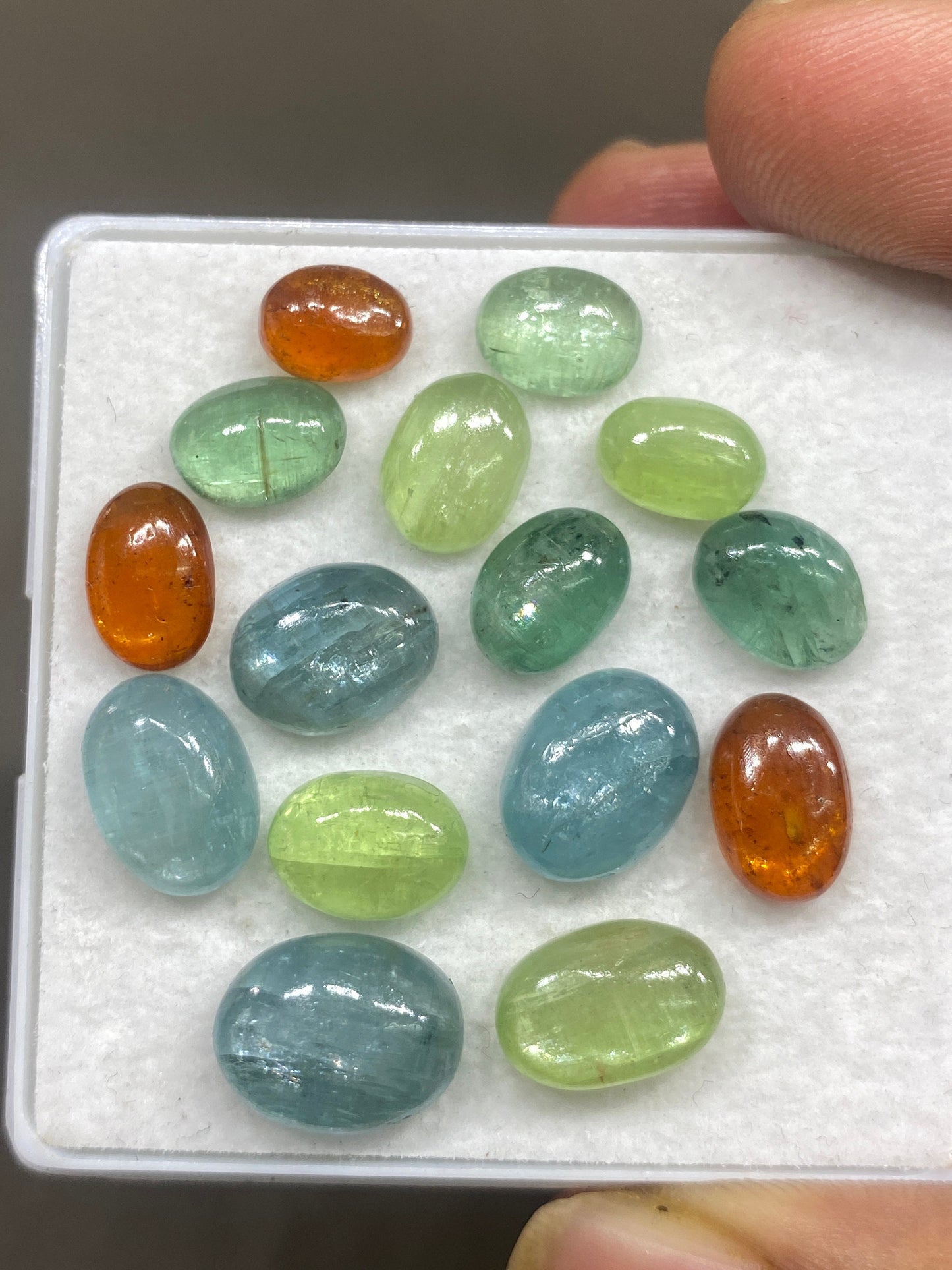 Lovely rare parrot green aqua mint green orange kyanite oval flats fine quality wt 50 cts size 8x6mm-12x9mm pcs 15 kyanite oval smooth cabs