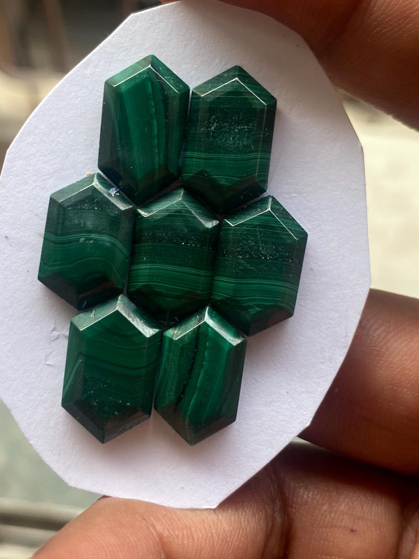 Malachite hexagon tablet cut mirror wholesale lot weight 68 carats pcs 7 size 18x10mm flatback gems malachite hexagon