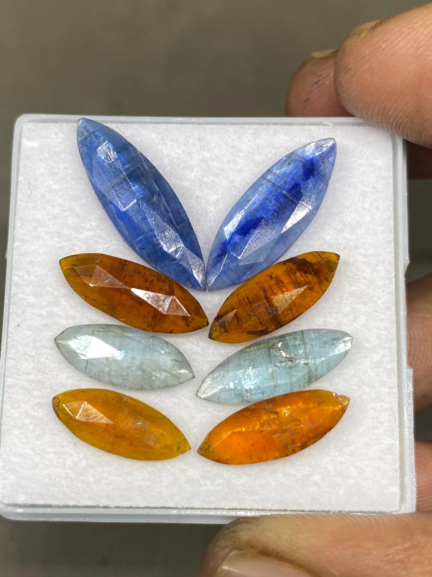 Rare multi Kyanite rosecut marquise blue orange green kyanite  flats  wt 22 carats pcs 8 size 15x6-22x7mm  good quality rosecut kyanite