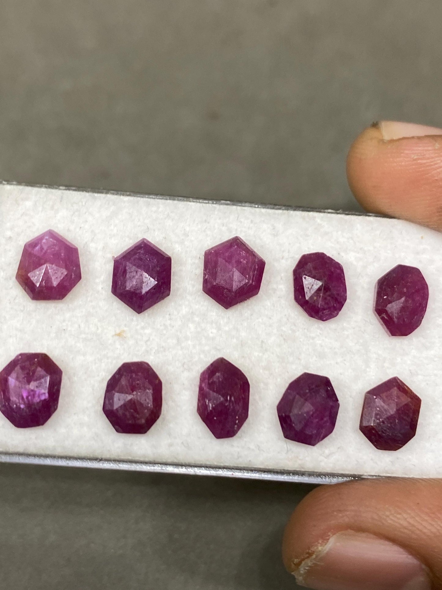 Mesmerising rare natural unheated untreated ruby mozambique flat cut geometric pcs 10 wt 14.60 cts  size 7.9x6-8x7mm  ruby mozambique mines