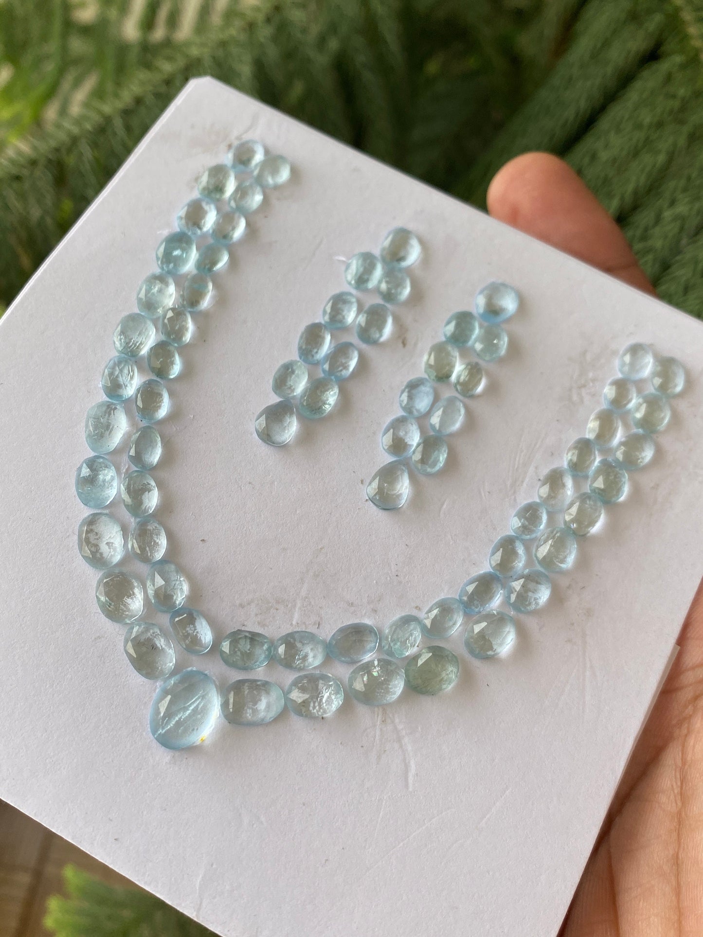 Stunning aquamarine rosecut necklace earring set natural aquamarine cabochons weight 70 carats pcs 70  size 8x5-10x8mm aquamarine rosecut