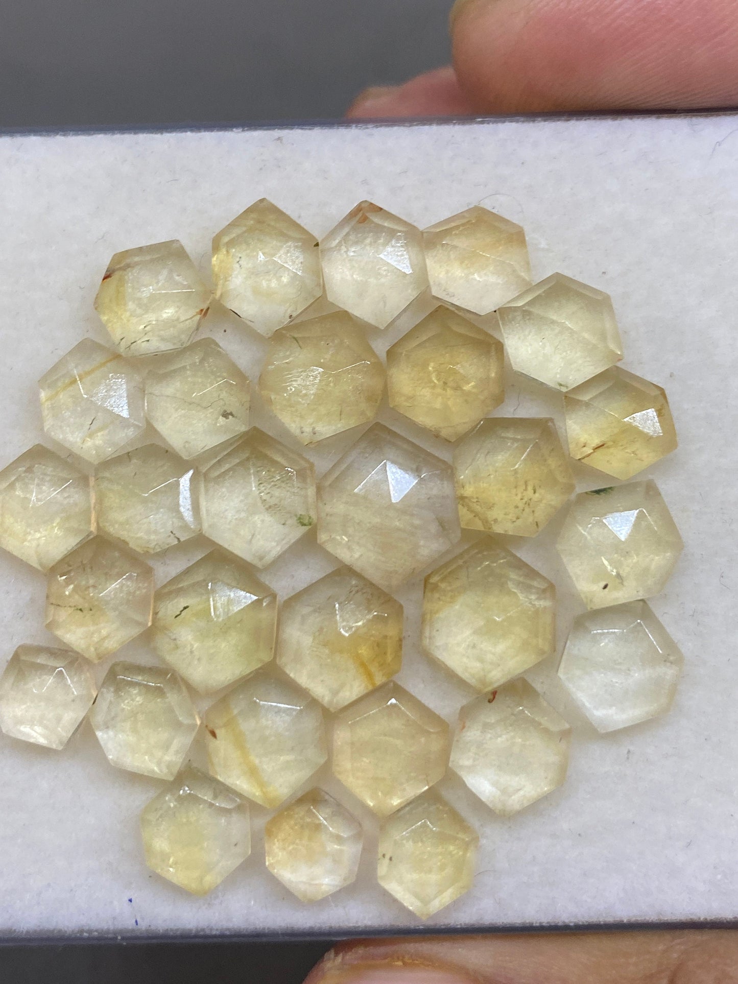 Scintillating citrine hexagon shape step cut weight 48 carats pcs 29 size 8x6mm-11x9mm citrine hexagon shape stepcut