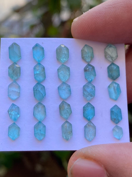 Stunning blue green apatite faceted hexagonal size fancy hexagons nice color small size 4x3-7x4mm  wt 10.75 cts pcs 25 apatite hexagon