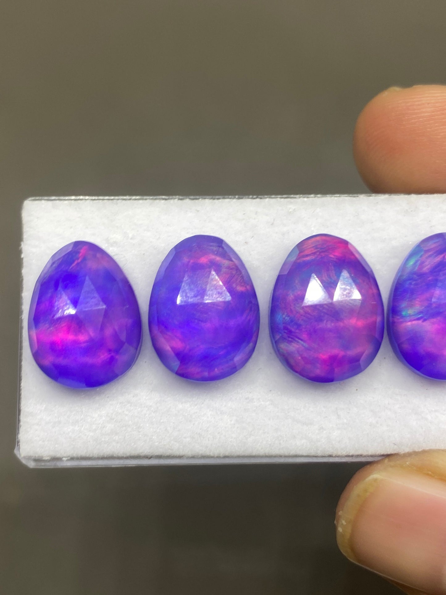 Amazing Purple fire aurora opal n crystal doublet freeform rosecut pcs 4 wt 33 carats size 16x12mm ring pendant earring auroral opal rosecut