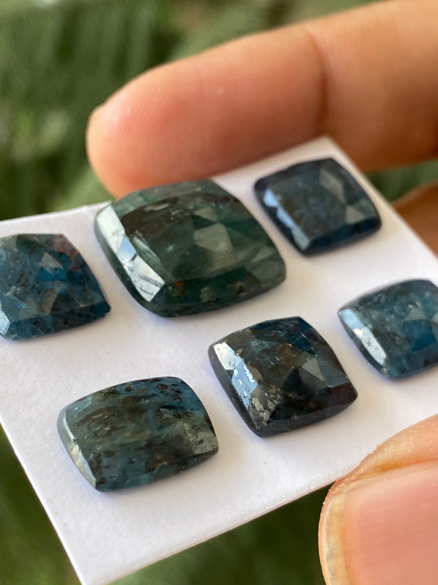 Dazzling rare moss teal blue kyanite rosecut cushion fine quality lovely color wt 60 cts pcs 6 good size 12x10-17mm rosecut kyanite