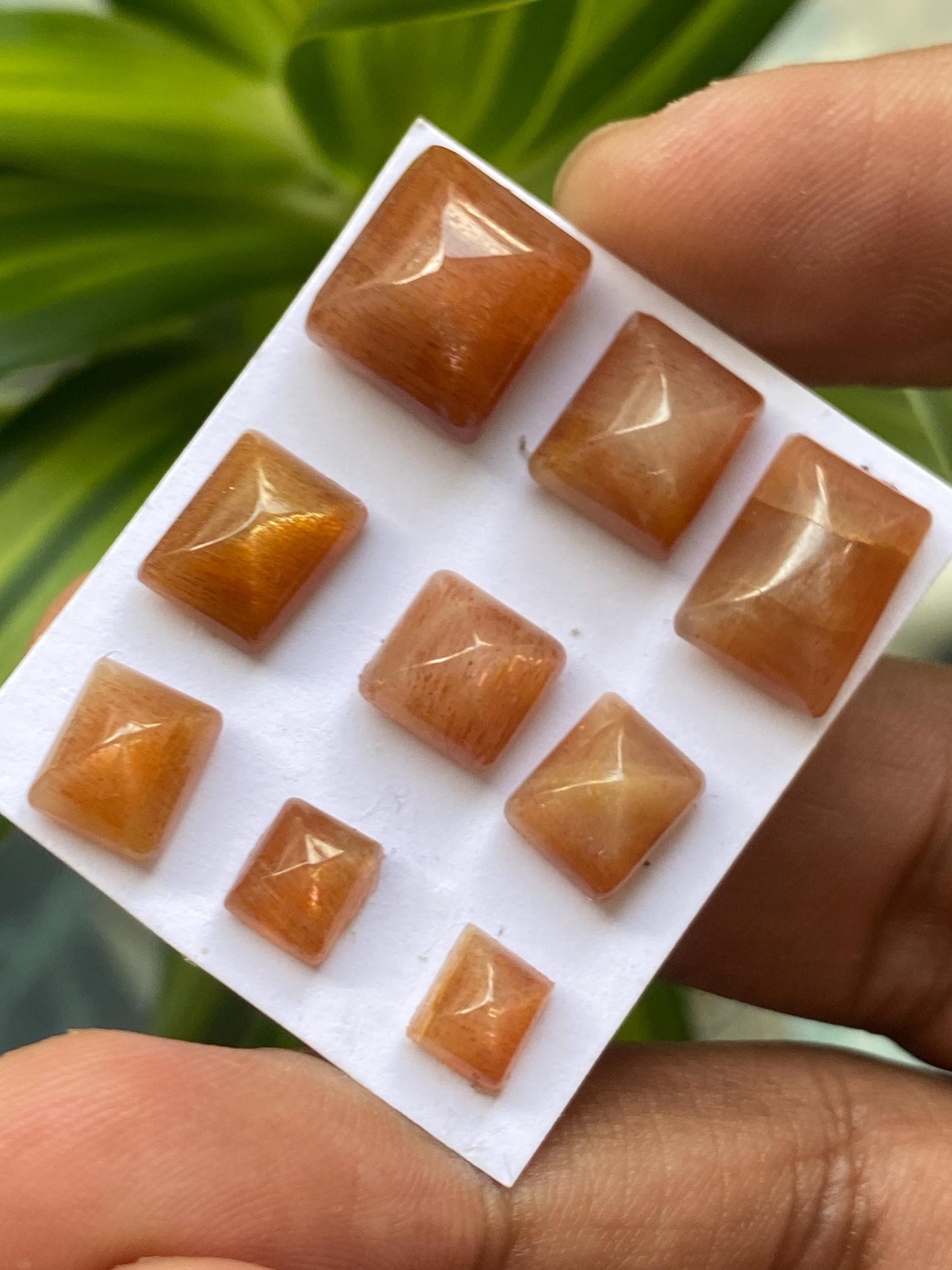 Beautiful natural African lattice sunstone sugar loaf cabochons wt 27.40 cts pcs 9 size 6x5mm-11.8x10.8mm lattice sunstone  cabochons