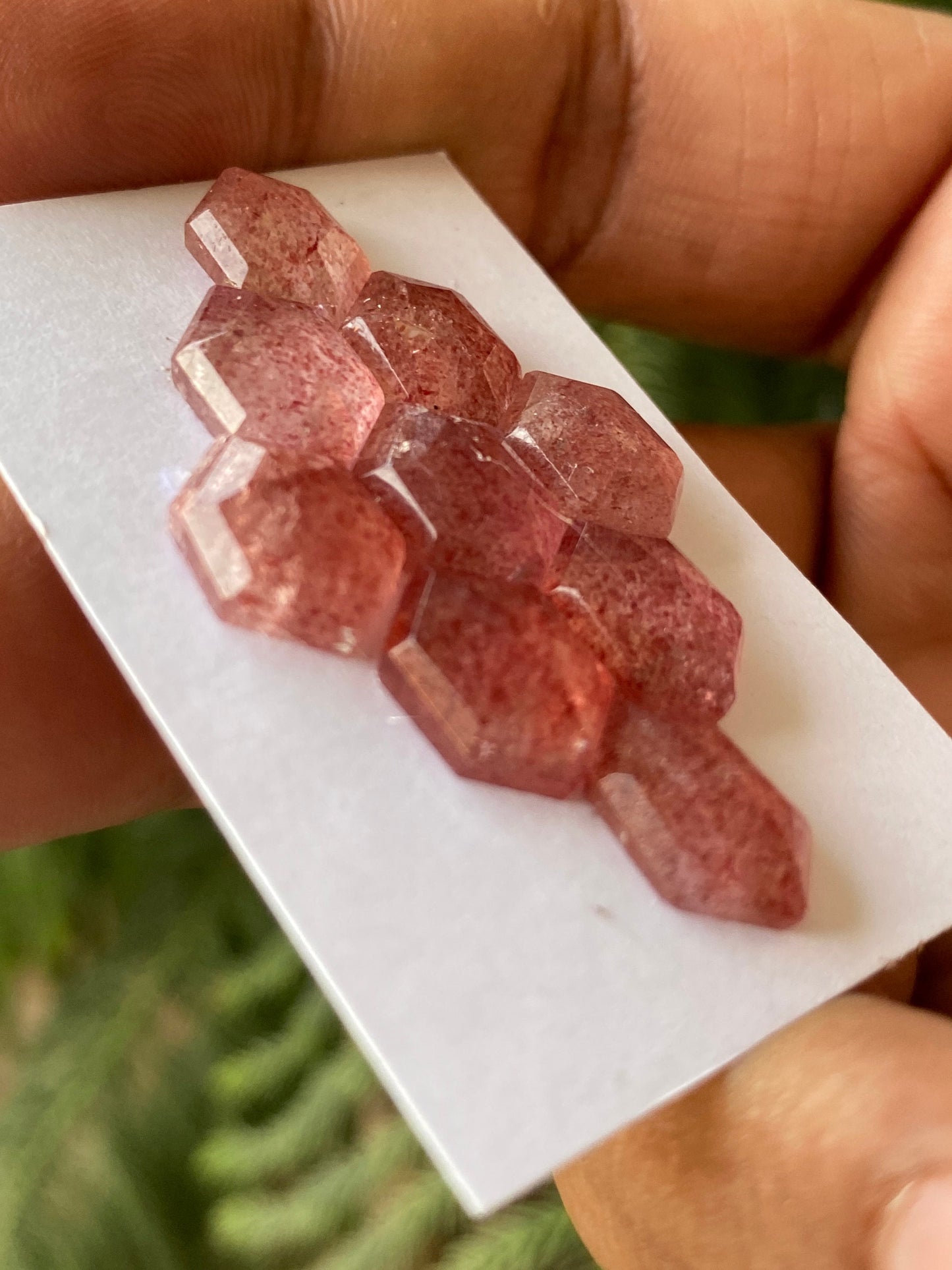 Amazing strawberry quartz geometric hexagon flatback lot beautiful fine quality wt 28.60 cts size 12x8-13x9mm pcs 9 quartz flat