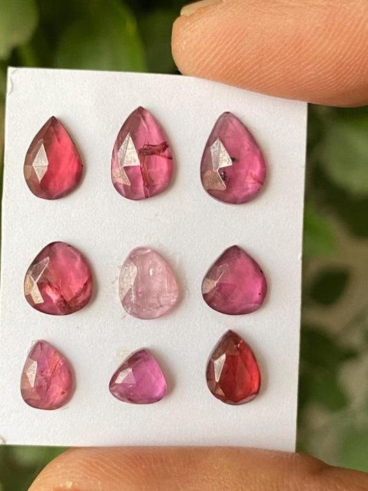 Rhodolite pink garnet Rosecut size 6.5mm-10.6x7.2mm wt 14 cts pcs 9 lovely pink garnet Rosecut rhodolite garnet slices