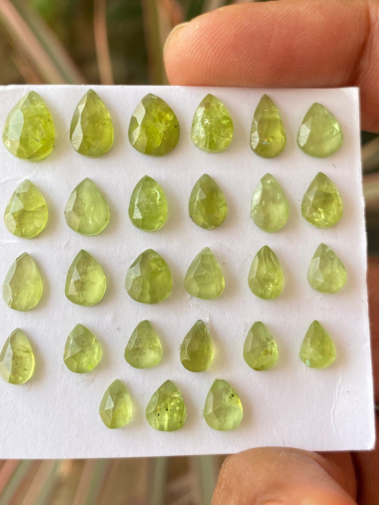 Nice rare peridot rosecuts pear shape wholesale lot weight 26 carats size 6x5mm-10x7mm pieces 27 peridot cabochons