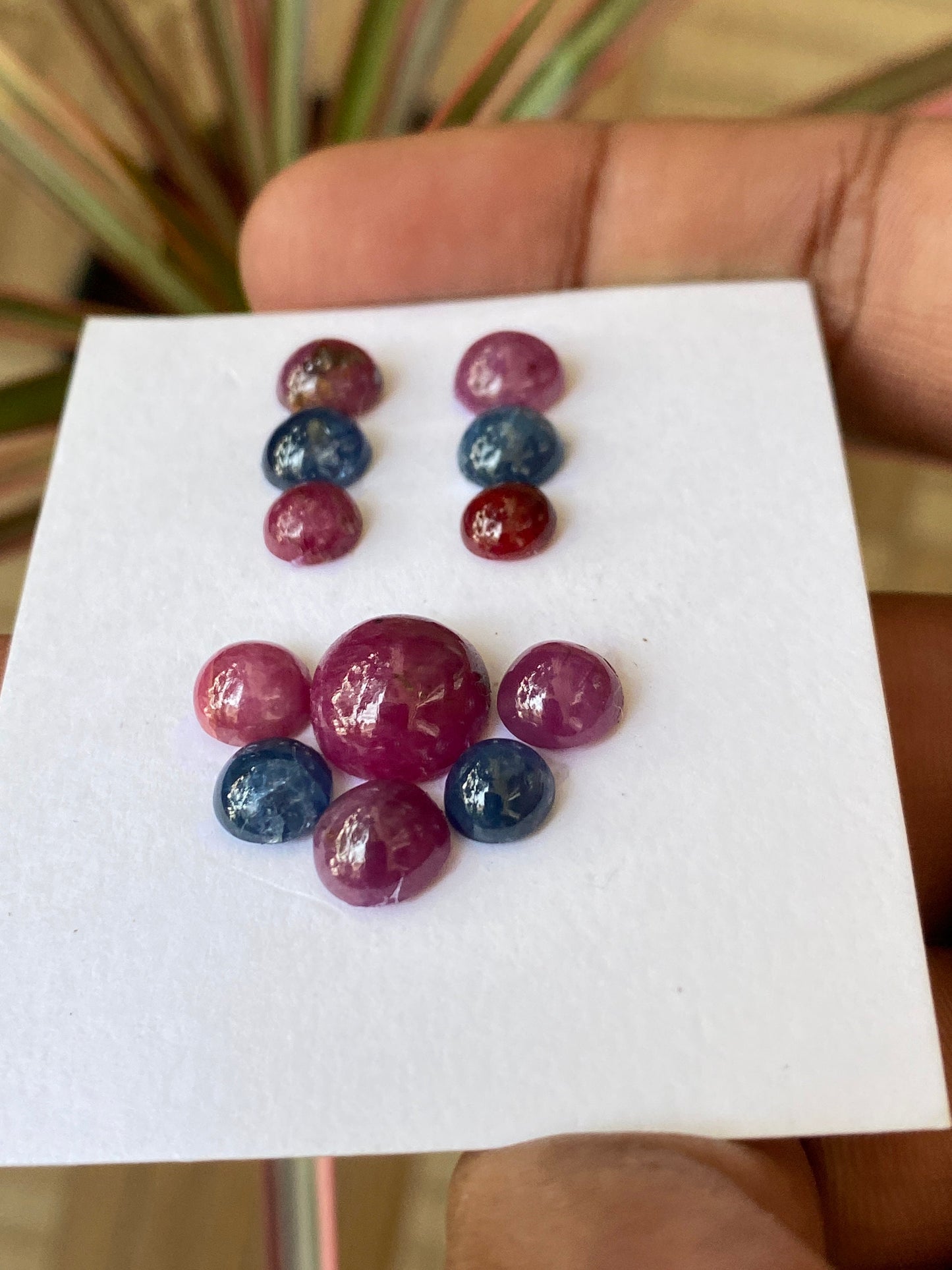 Alluring rare blue sapphire ruby round cabochons earrings supply pcs 12 wt 28 cts size 5.9mm-9.8mm natural unheated untreated cabochons