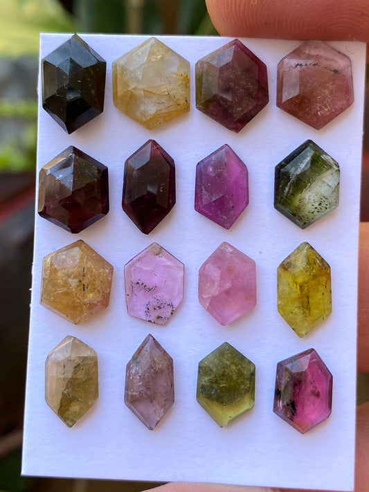 Stunning Extremely rare watermelon tourmaline stepcut hexagons wt 32.50 carats pcs 16 size 10.5x7.5mm-11.5x9.9mm tourmaline hexagon stepcuts