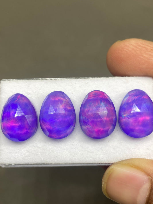 Amazing Purple fire aurora opal n crystal doublet freeform rosecut pcs 4 wt 33 carats size 16x12mm ring pendant earring auroral opal rosecut